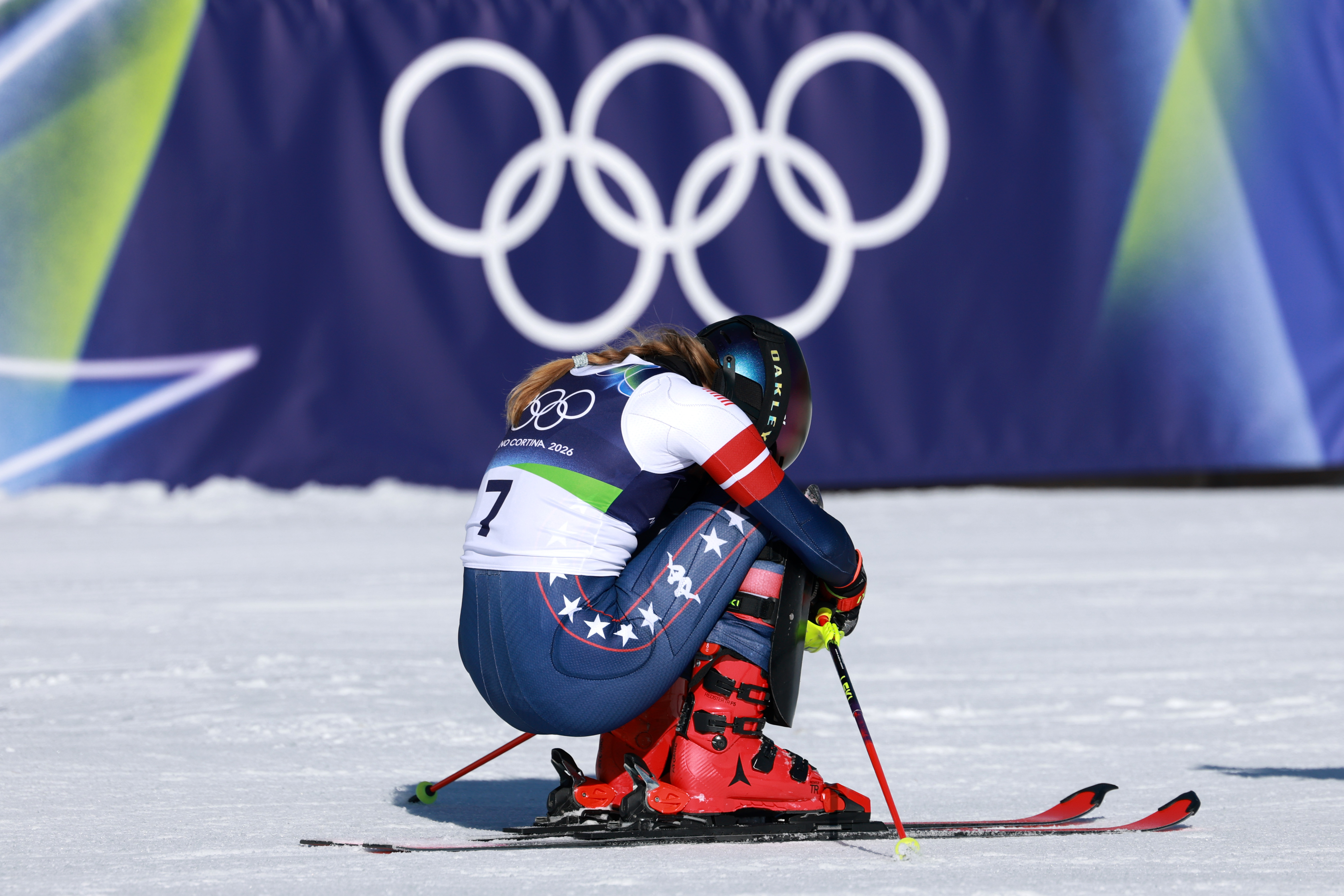 Mikaela Shiffrin reacts.