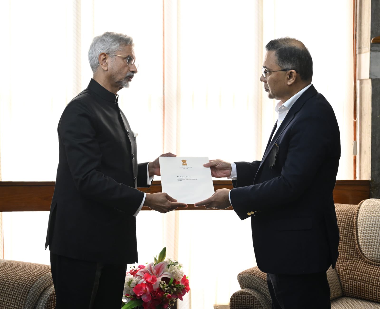 Indian External Affairs Minister S Jaishankar met BNP chief Tarique Rahman on December 31 last year to condole on the passing of his mother, former Bangladesh prime minister Khaleda Zia. [Handout/Indian External Affairs Ministry]