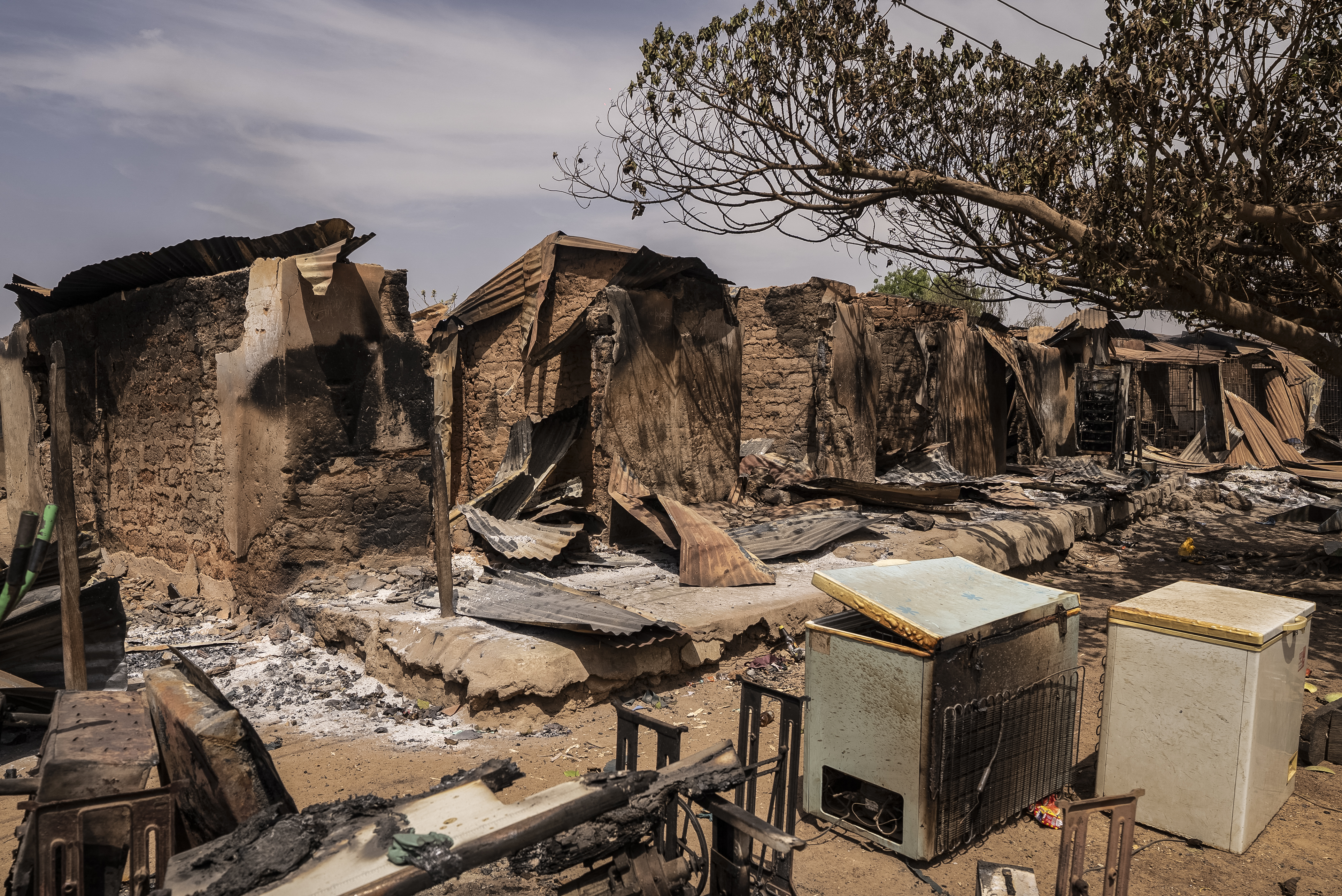 A general views of burnt debris and damaged homes following the attack in Woro, Kwara State, on February 5, 2026.