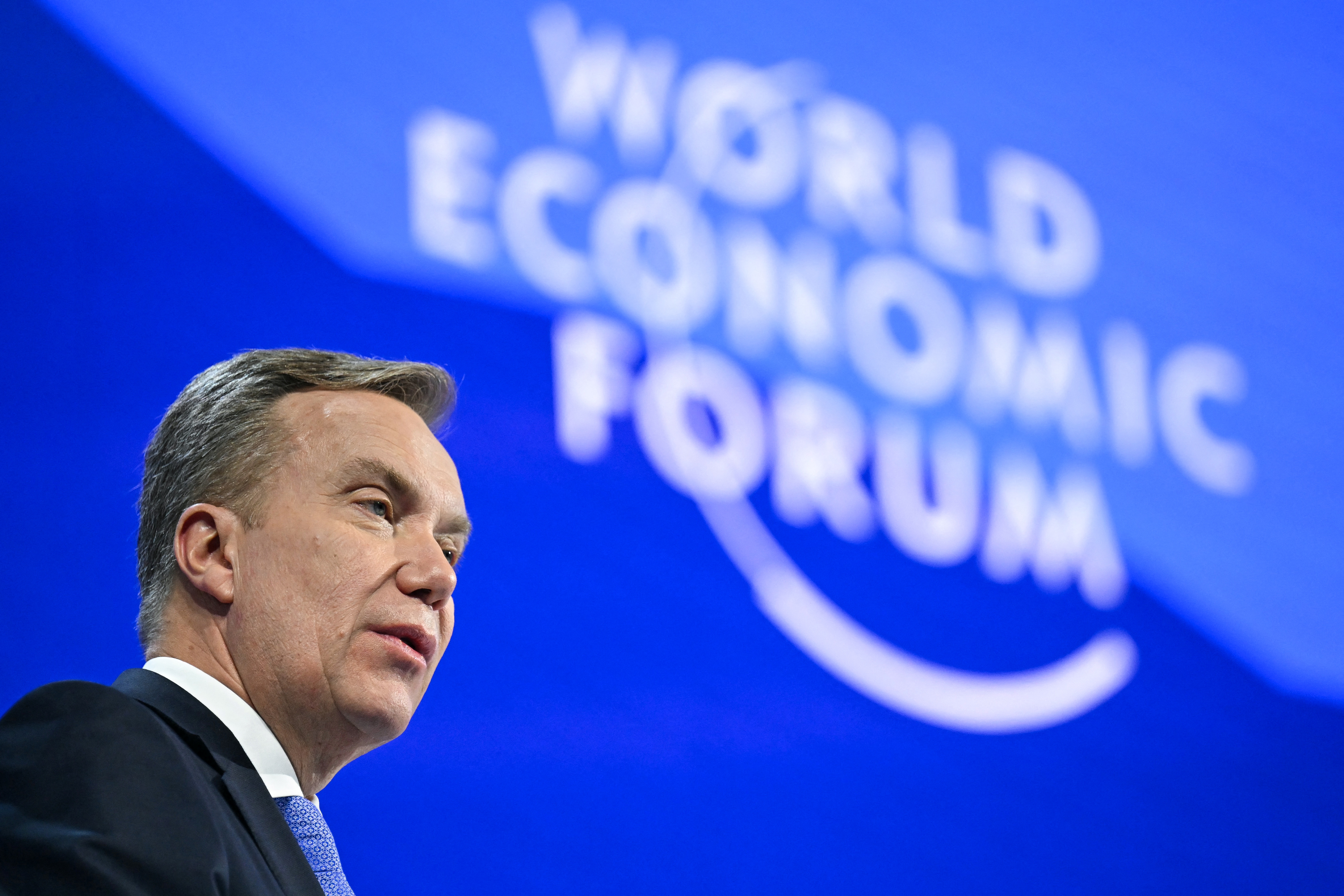 (FILES) World Economic Forum president and CEO Borge Brende speaks during the World Economic Forum (WEF) annual meeting in Davos on January 22, 2026.