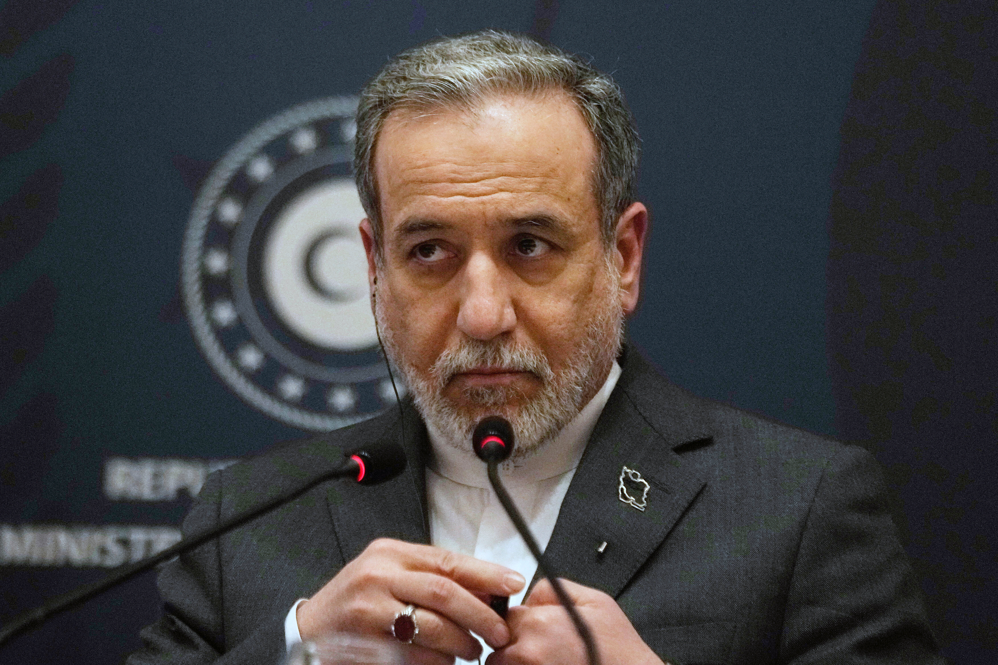 FILE - Iranian Foreign Minister Abbas Araghchi speaks to journalists during a press conference in Istanbul, Turkey, Friday, Jan. 30, 2026. (AP Photo/Khalil Hamra,File)
