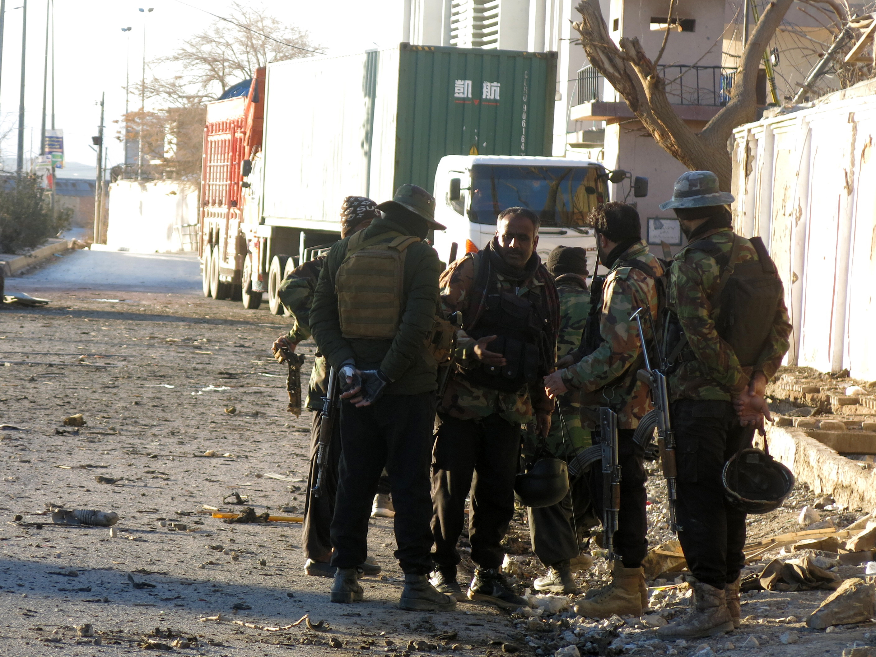 epa12697503 Pakistani security personnel inspect a blast site after an attack by suspected separatists in Quetta, Pakistan, 01 February 2026. At least 33 people, including 15 security personnel, were killed as Balochistan Liberation Army militants launched pre-dawn attacks on police stations and government sites across Pakistan’s Balochistan province, prompting security operations, service suspensions, and accusations by Islamabad of Indian backing. EPA/FAYYAZ AHMAD