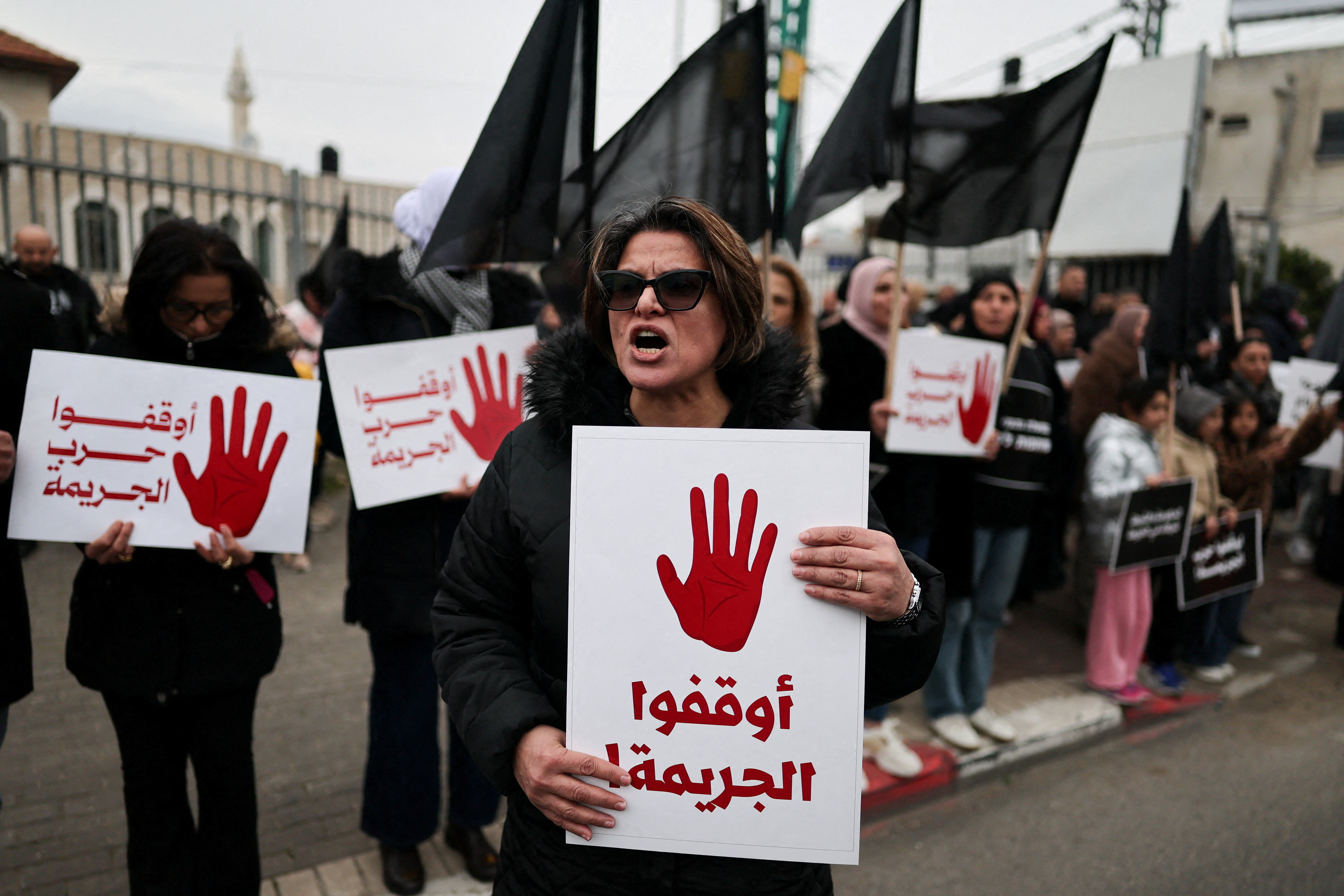 Members of Israel's Arab minority protest in Sakhnin, Israel