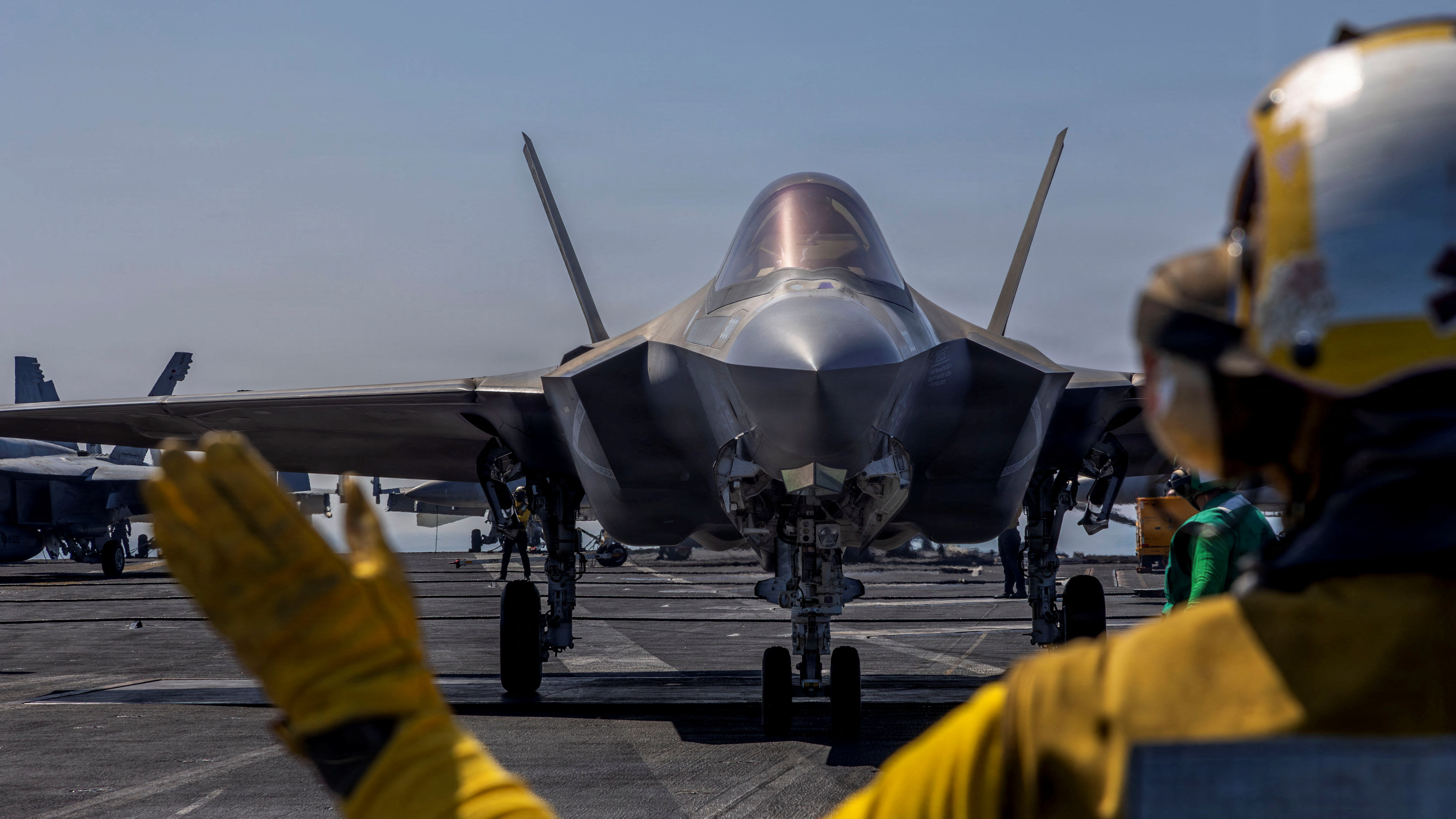 A U.S. Marines F-35C Lightning II prepares to launch from the flight deck of the U.S. Navy's Nimitz-class aircraft carrier USS Abraham Lincoln in the Arabian Sea February 15, 2026. U.S. Navy/Mass Communication Specialist Seaman Daniel Kimmelman/Handout via REUTERS THIS IMAGE HAS BEEN SUPPLIED BY A THIRD PARTY