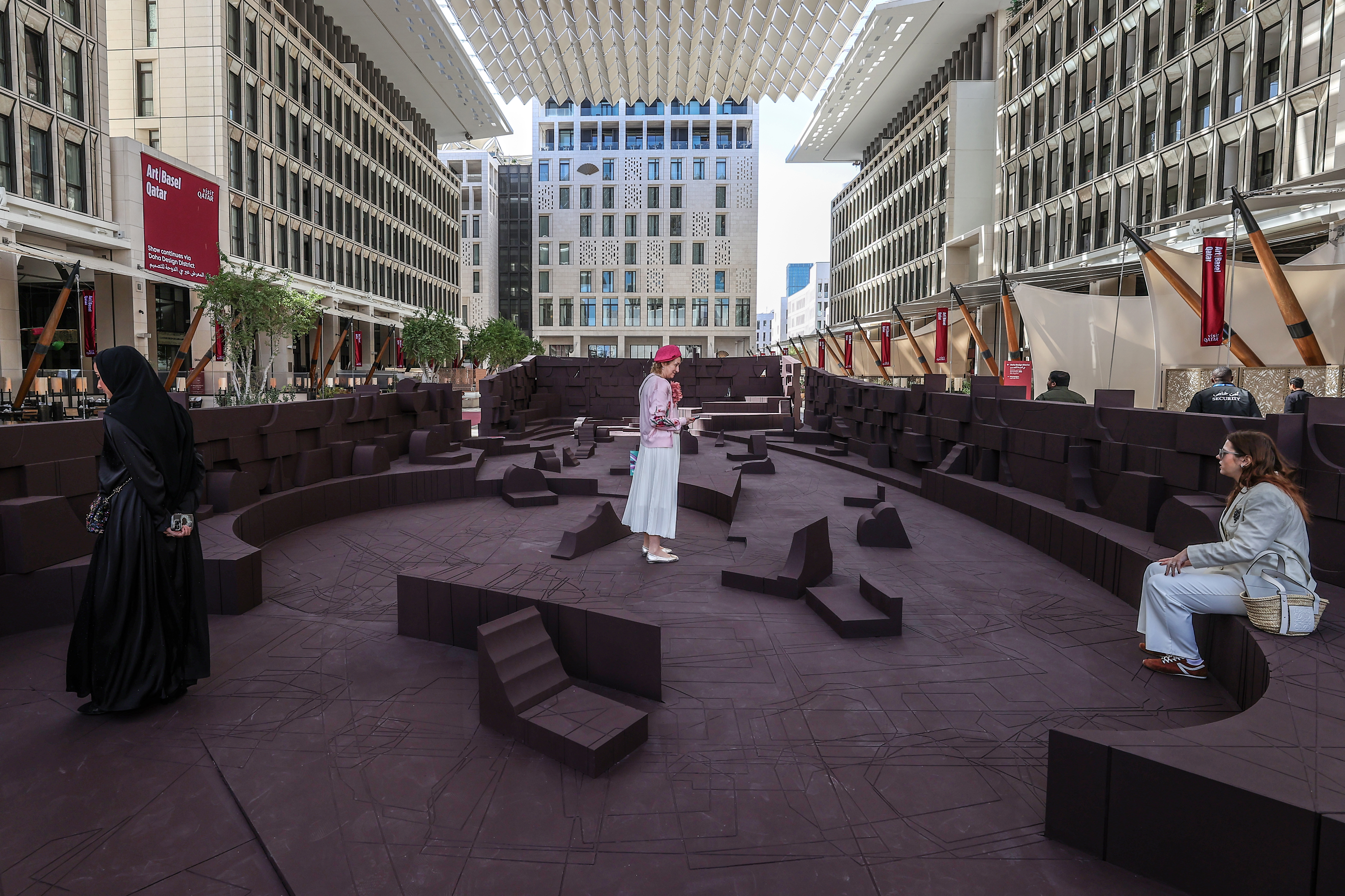 Sumayya Vally’s plywood and cement eight channel sound installation at a Msherib courtyard at Art Basel Qatar [Showkat Shafi/Al Jazeera]