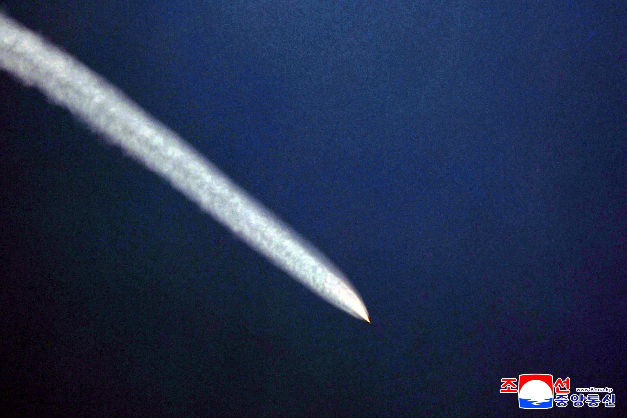 An object, what appears to be a missile, flies through the air, as the Missile General Bureau of North Korea claims they successfully conducted a test of a major weapons system on October 22, 2025, at an unspecified location, in this photo released by North Korea's official Korean Central News Agency October 23, 2025. KCNA via REUTERS ATTENTION EDITORS - THIS IMAGE WAS PROVIDED BY A THIRD PARTY. REUTERS IS UNABLE TO INDEPENDENTLY VERIFY THIS IMAGE. NO THIRD PARTY SALES. SOUTH KOREA OUT. NO COMMERCIAL OR EDITORIAL SALES IN SOUTH KOREA. TPX IMAGES OF THE DAY