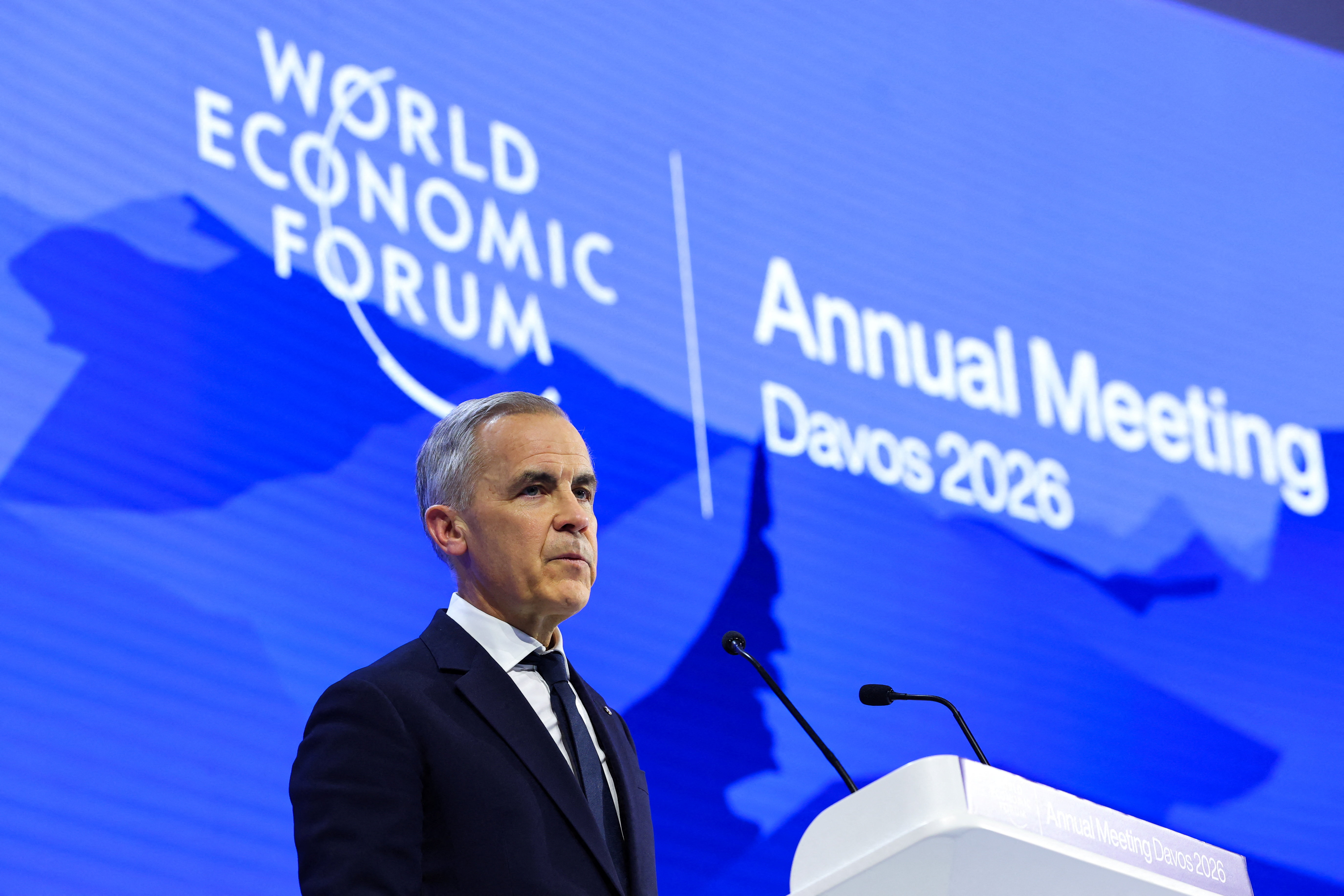 Canada's Prime Minister Mark Carney attends the 56th annual World Economic Forum (WEF) meeting in Davos, Switzerland, January 20, 2026. REUTERS/Denis Balibouse