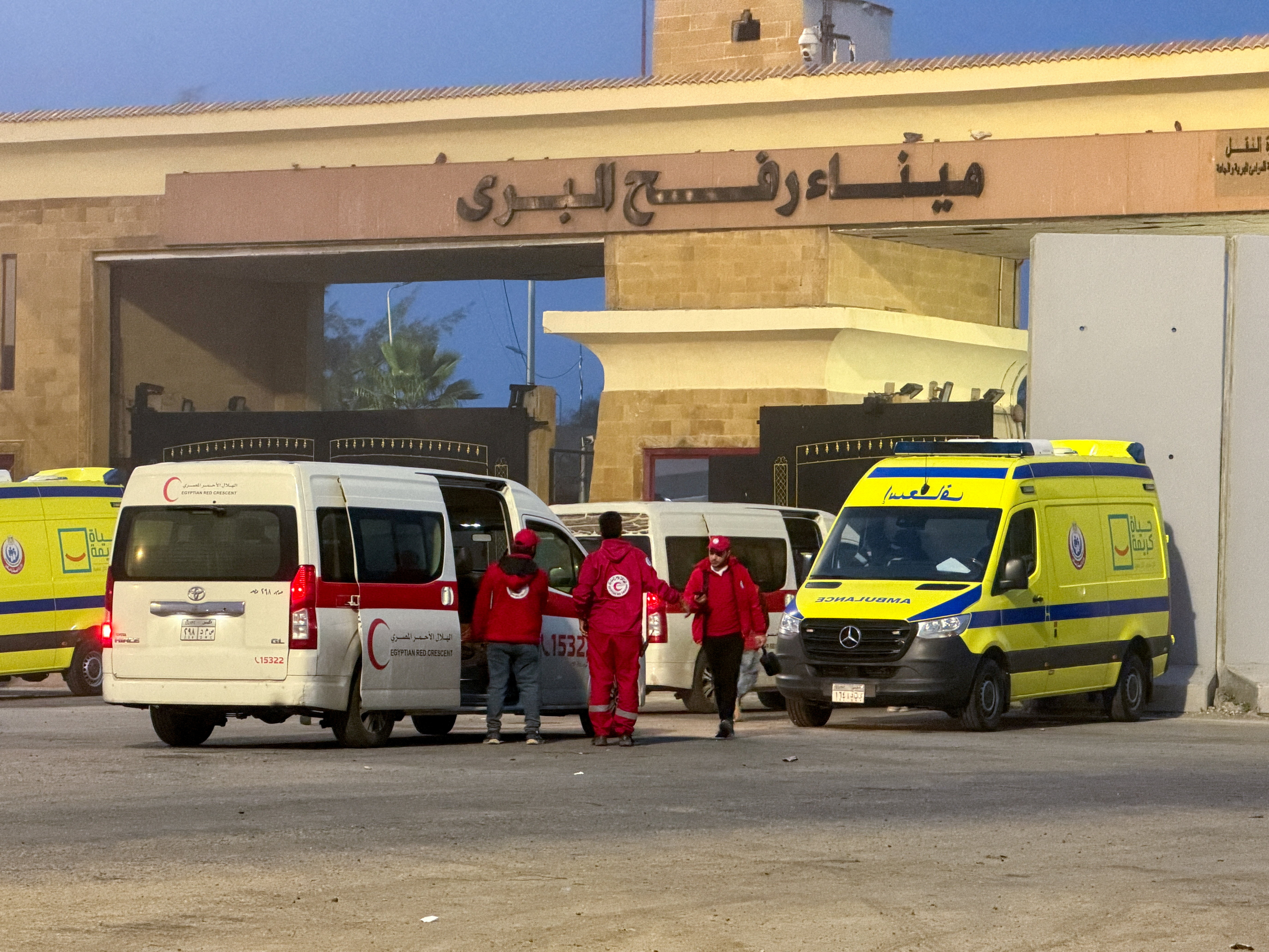 Egyptian ambulances go through the Rafah border