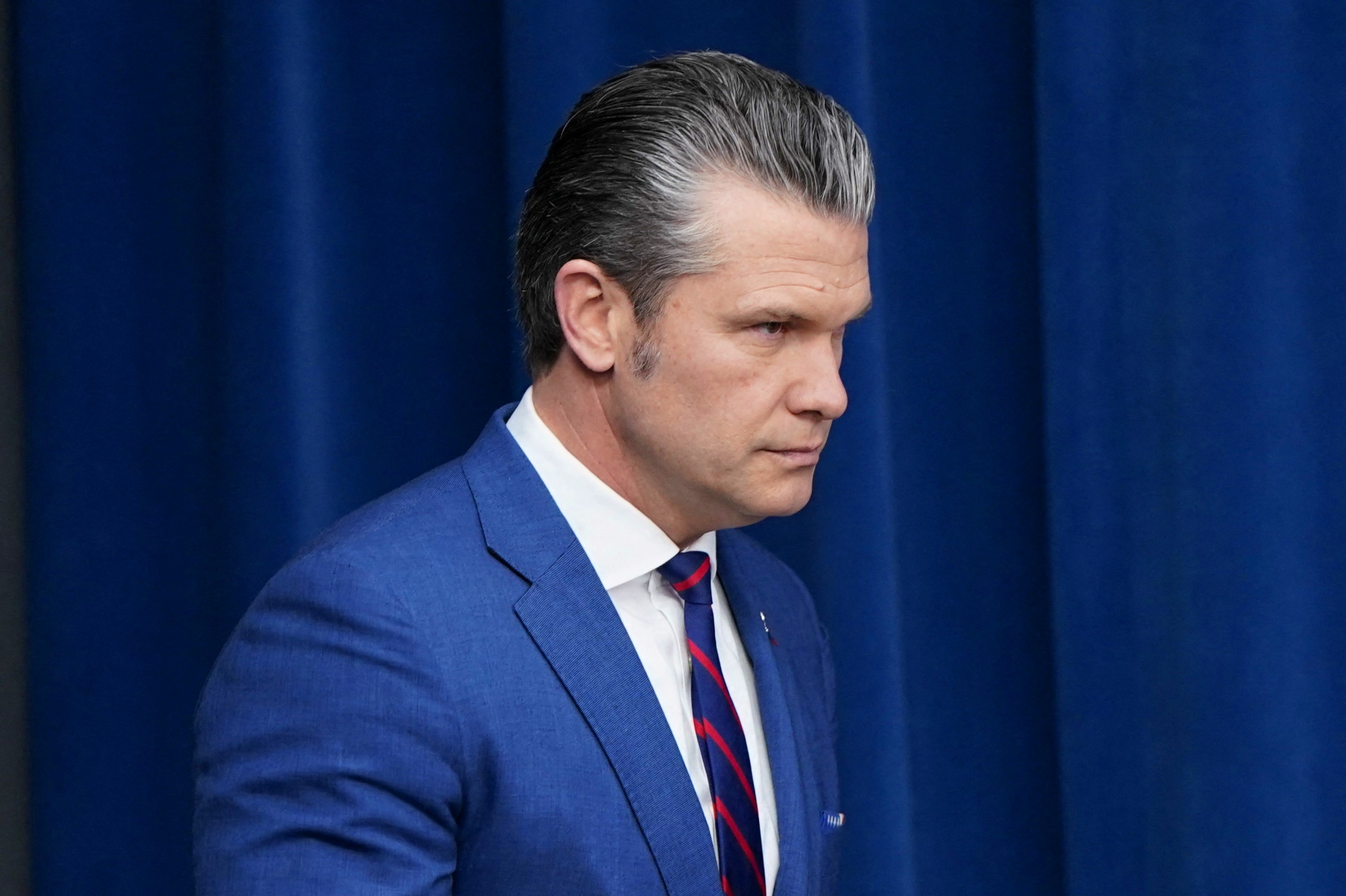 U.S. Secretary of Defense Pete Hegseth arrives to hold a briefing amid the U.S.-Israeli conflict with Iran, at the Pentagon in Washington, D.C., U.S., March 2, 2026. [Elizabeth Frantz/Reuters]
