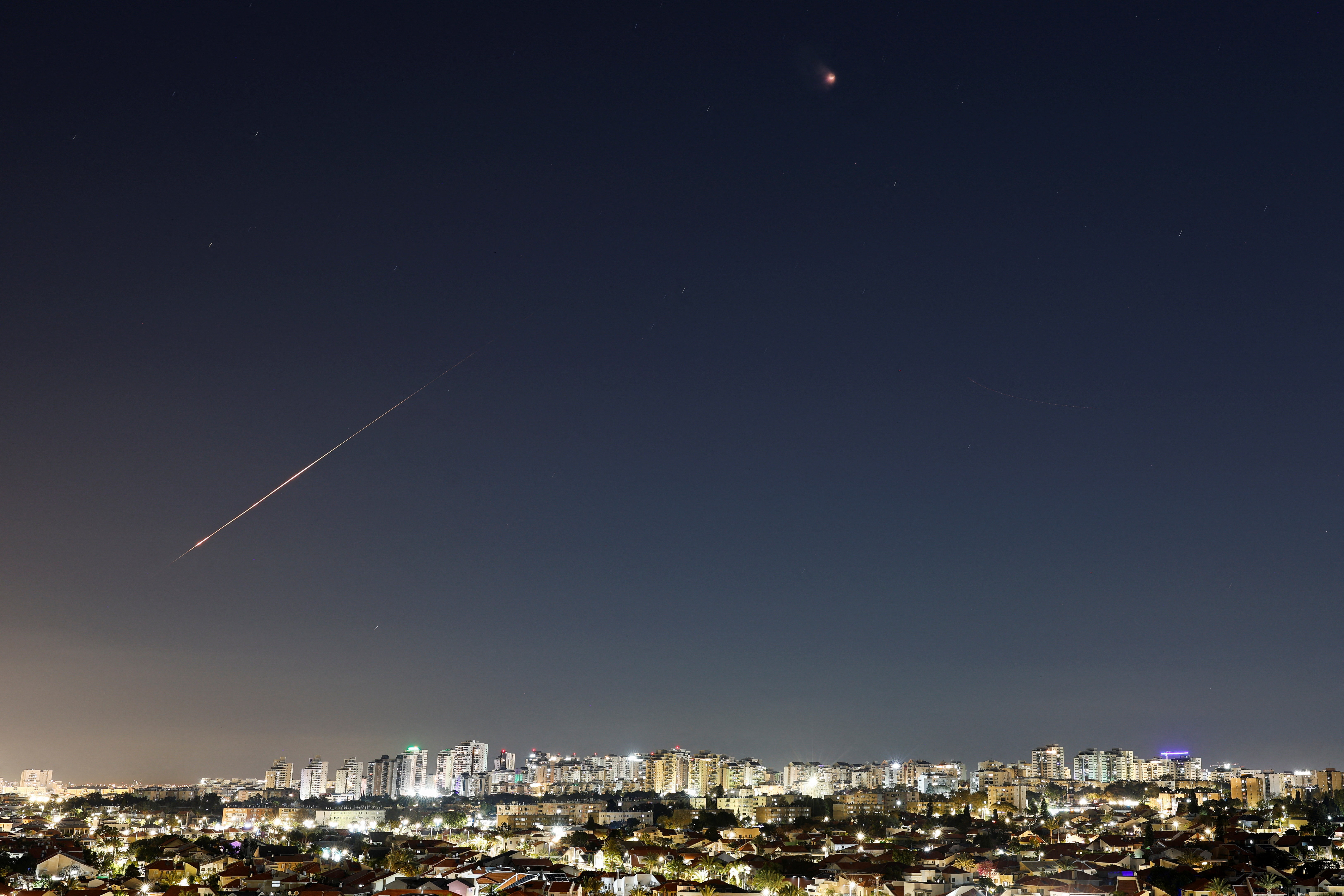 A missile launched from Iran is intercepted, amid the U.S.-Israeli conflict with Iran