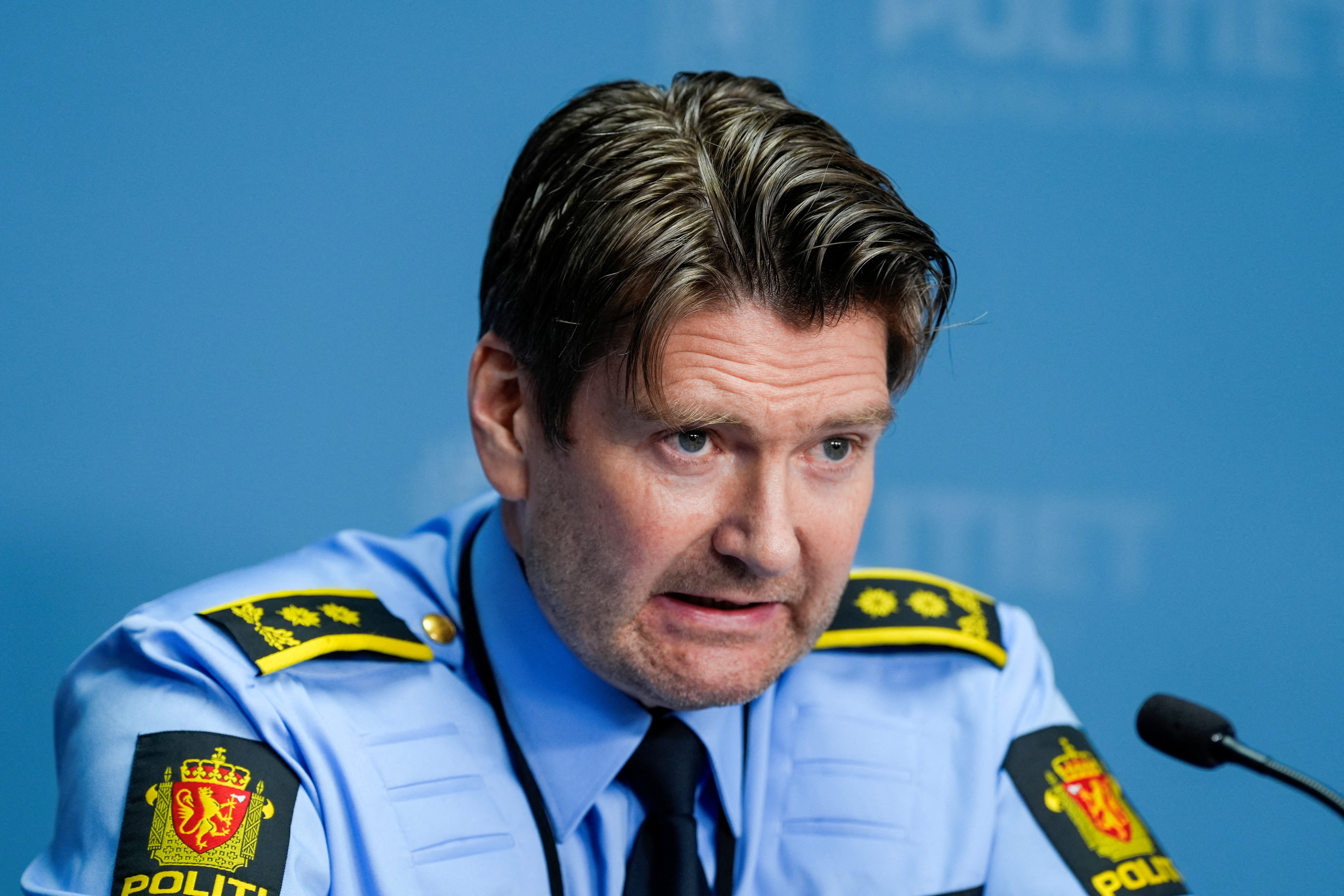 Police Attorney Christian Hatlo attends a press briefing at the police station about new developments in the investigation into the explosion at the U.S. embassy in Oslo, March 11, 2026. Lise Aserud/NTB/via REUTERS ATTENTION EDITORS - THIS IMAGE WAS PROVIDED BY A THIRD PARTY. NORWAY OUT. NO COMMERCIAL OR EDITORIAL SALES IN NORWAY.
