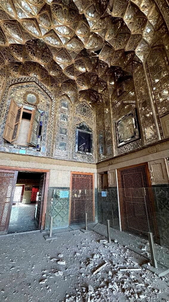 Debris at the Chehel Sotoun Palace amid the U.S.-Israeli conflict with Iran, in Isfahan, Iran, in this picture released on March 9, 2026, obtained from social media. Social Media/via REUTERS THIS IMAGE HAS BEEN SUPPLIED BY A THIRD PARTY. MANDATORY CREDIT. NO RESALES. NO ARCHIVES. NEWS USE ONLY. The location of the videos and the photos was confirmed as Chehel Sotoun Palace from the paintings, doors, windows, columns and general architecture which matched file images of the Palace. The exact date when the videos and photos were taken could not be confirmed but earlier versions could not be found posted online before March 9. UNESCO confirmed to Reuters that an historic mosque and palace in Isfahan were damaged in the war. Ismail Baghaei, Spokesperson for the Iranian Ministry of Foreign Affairs, Ministry of Cultural Heritage, Tourism and Handicrafts and Iranian media reported damage at the Chehel Sotoun Palace after an airstrike on the Isfahan Governor’s Office by the U.S. and Israel on Monday afternoon (March 9). The Isfahan provincial Governor’s Office is located 150 meters (492 ft) from the Palace. Reuters verified a video on March 9, 2026 (edit 2334-IRAN-CRISIS/ISFAHAN-UGC) showing a plume of smoke in the direction of the Isfahan provincial Governor’s Office.