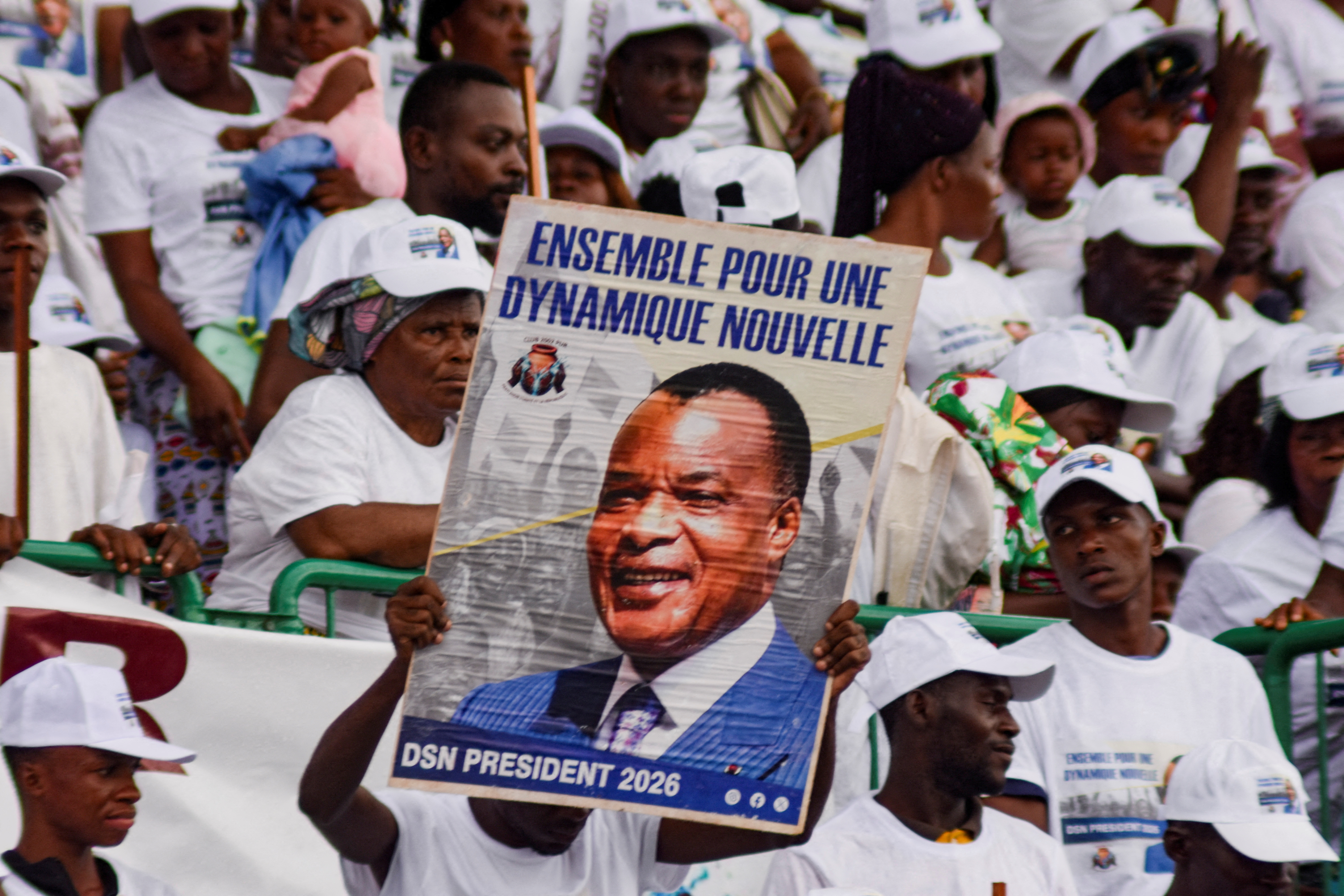 Supporters of outgoing President Denis Sassou Nguesso, who is running for re-election, take part in a campaign rally before the March 15 presidential election, in Brazzaville, Congo Republic, March 7, 2026 [Roch Bouka/Reuters]