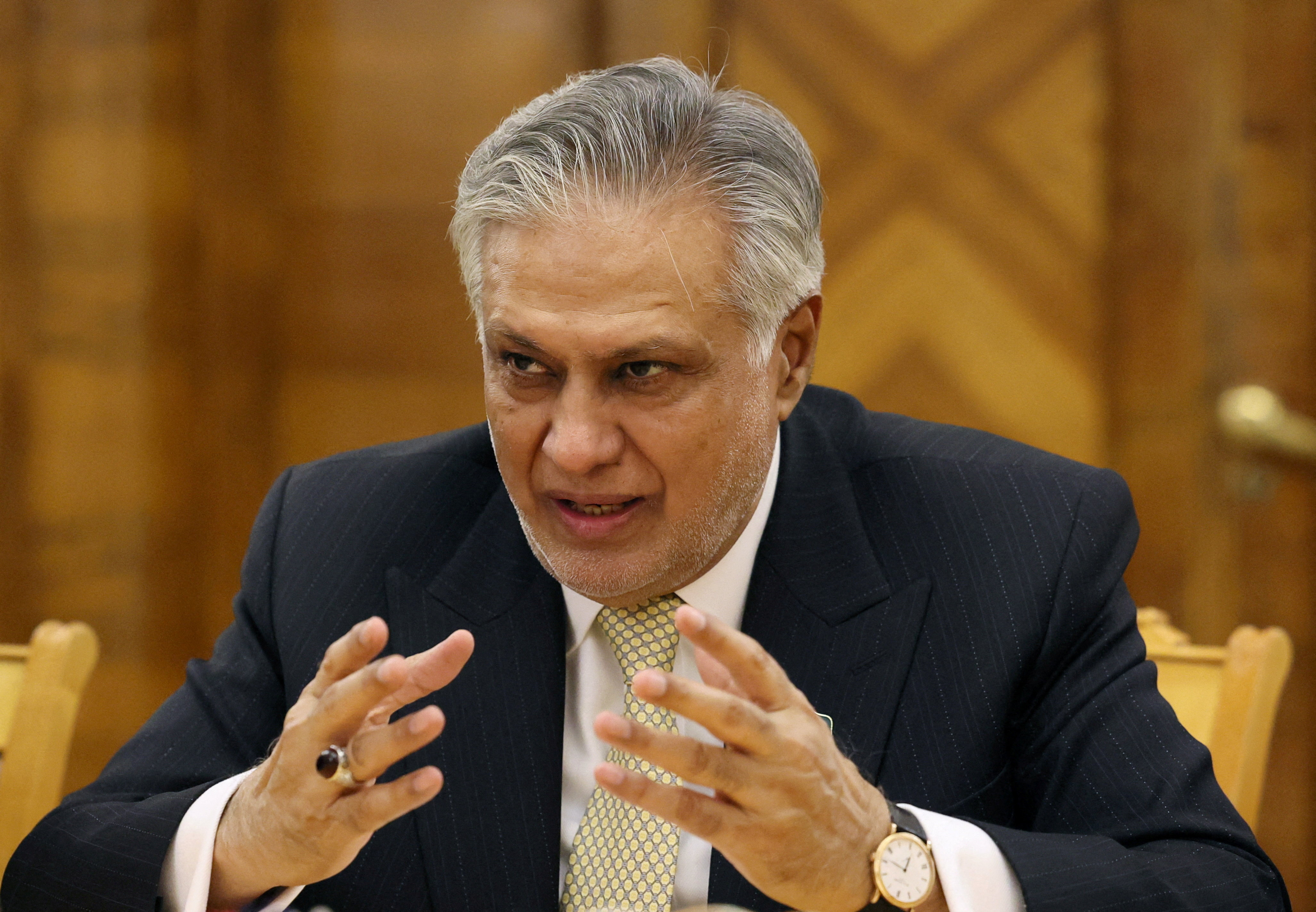 FILE PHOTO: Pakistan's Deputy Prime Minister and Foreign Minister Ishaq Dar attends a meeting with Russia's Foreign Minister Sergei Lavrov in Moscow, Russia November 18, 2025. REUTERS/Shamil Zhumatov/Pool/File Photo