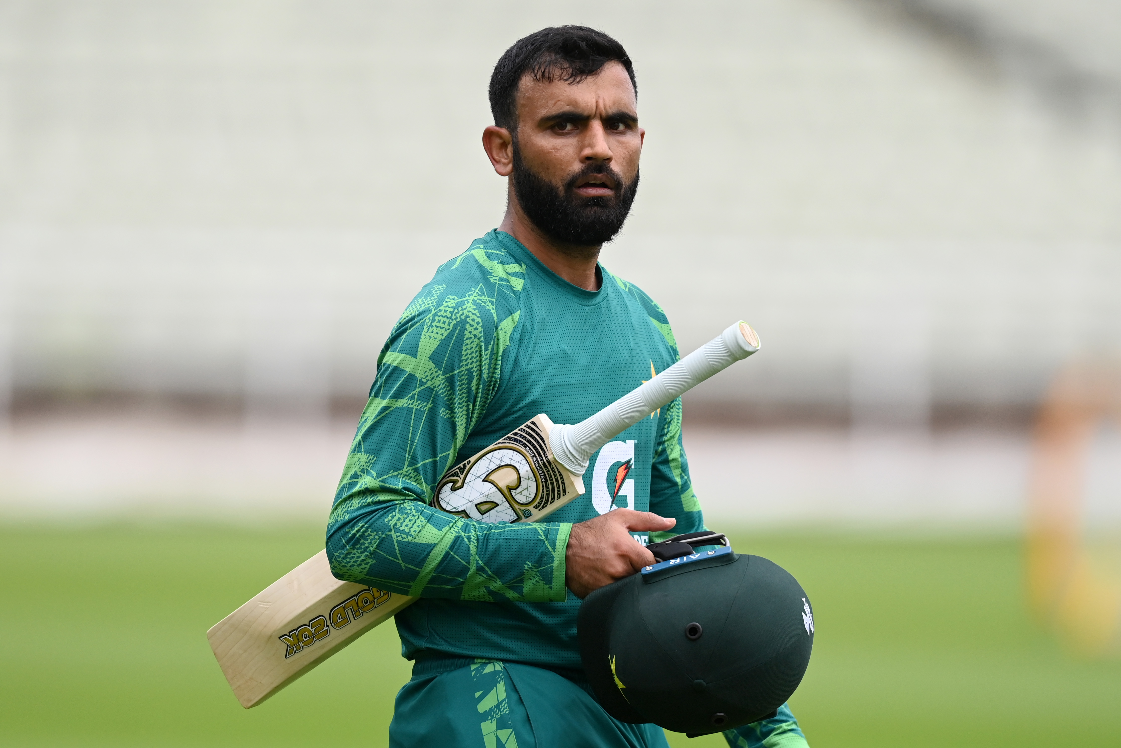 Fakhar Zaman of Pakistan walks to the nets during a session.