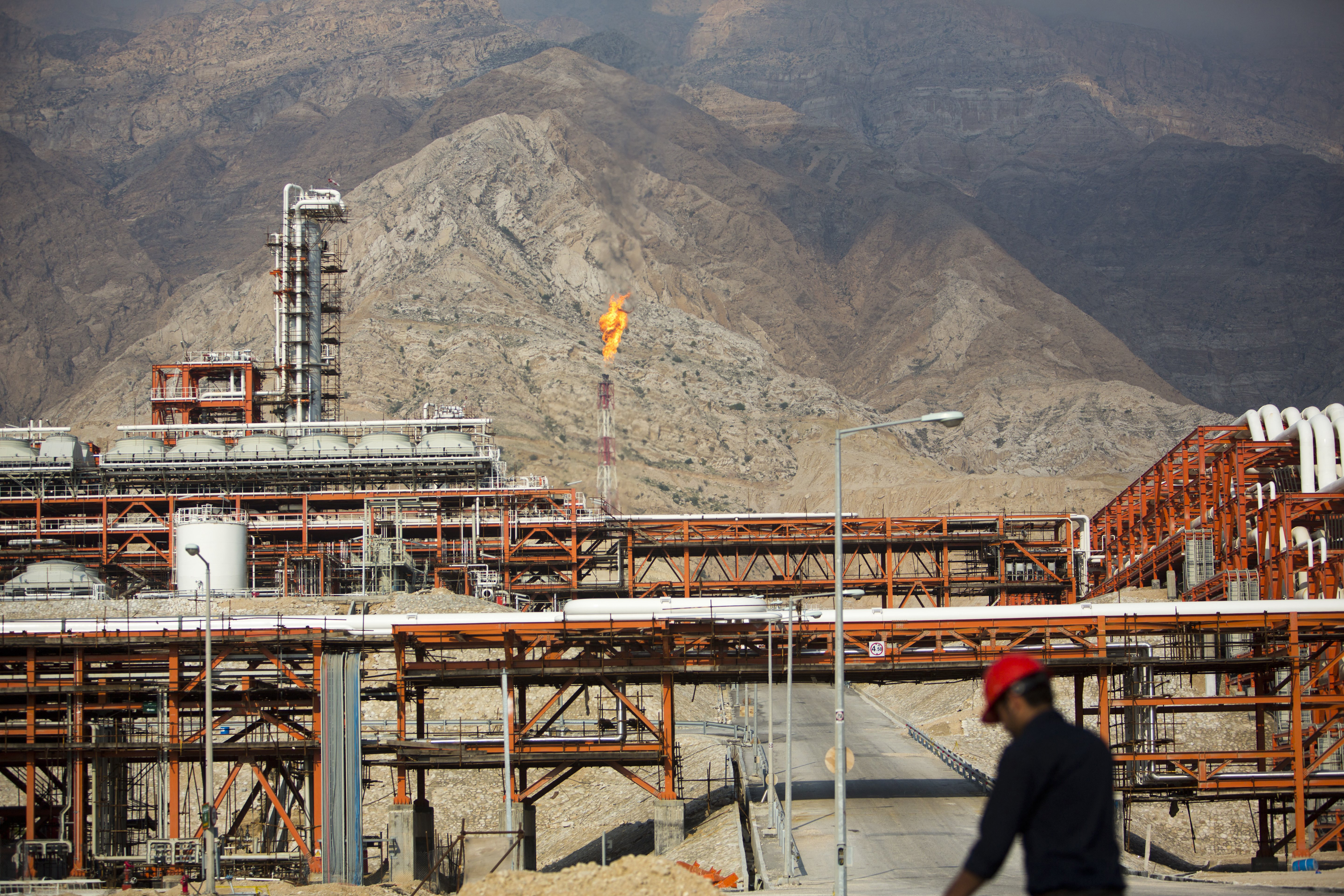 An Iranian man at a South Pars gasfield facility in the southern Iranian port of Assaluyeh