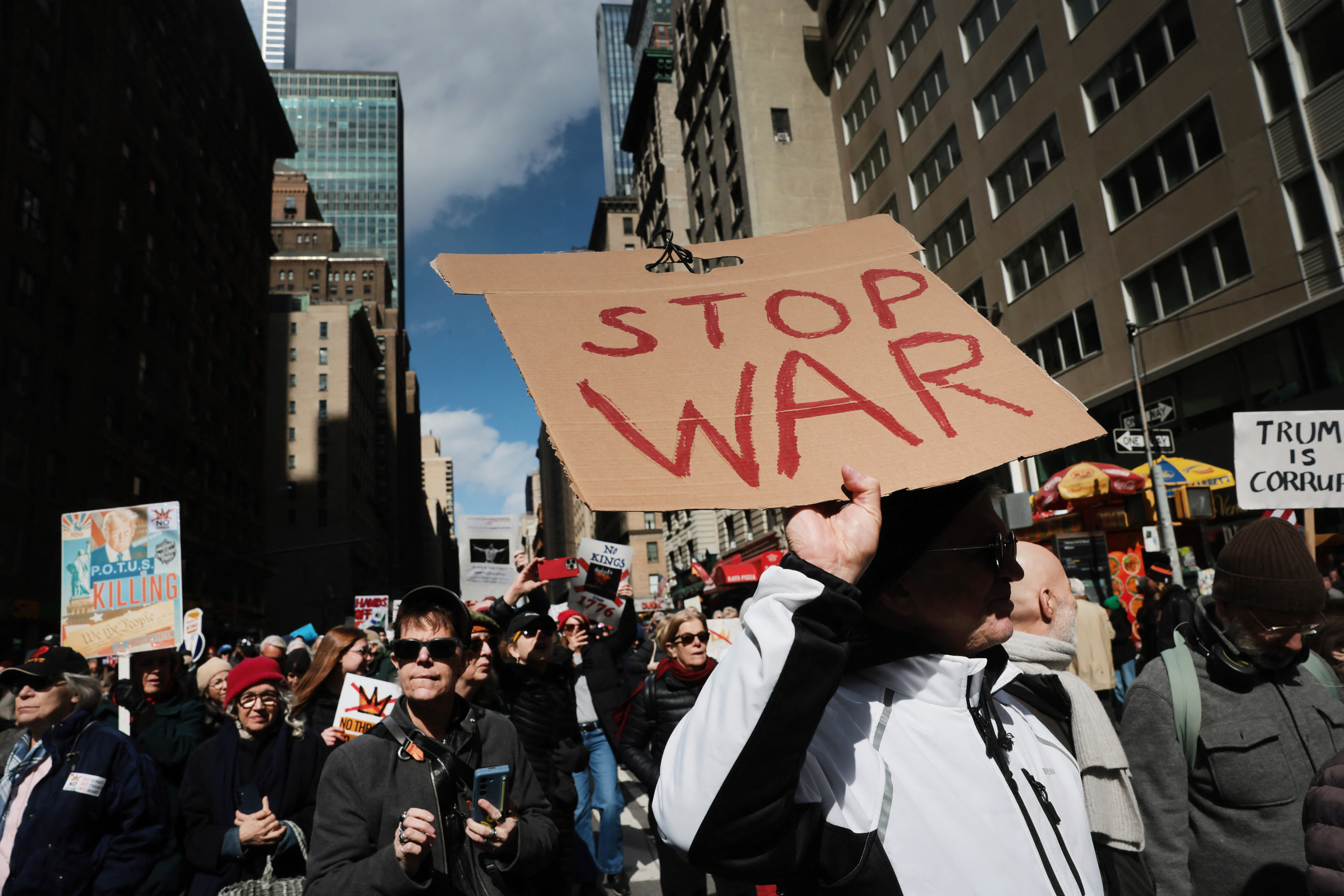 NEW YORK CITY - MARCH 28: Thousands of people participate in a 'No Kings' protest in Manhattan on March 28, 2026 in New York City. This is the third nationwide "No Kings" protest held against the Trump administration. Spencer Platt/Getty Images/AFP (Photo by SPENCER PLATT / GETTY IMAGES NORTH AMERICA / Getty Images via AFP)