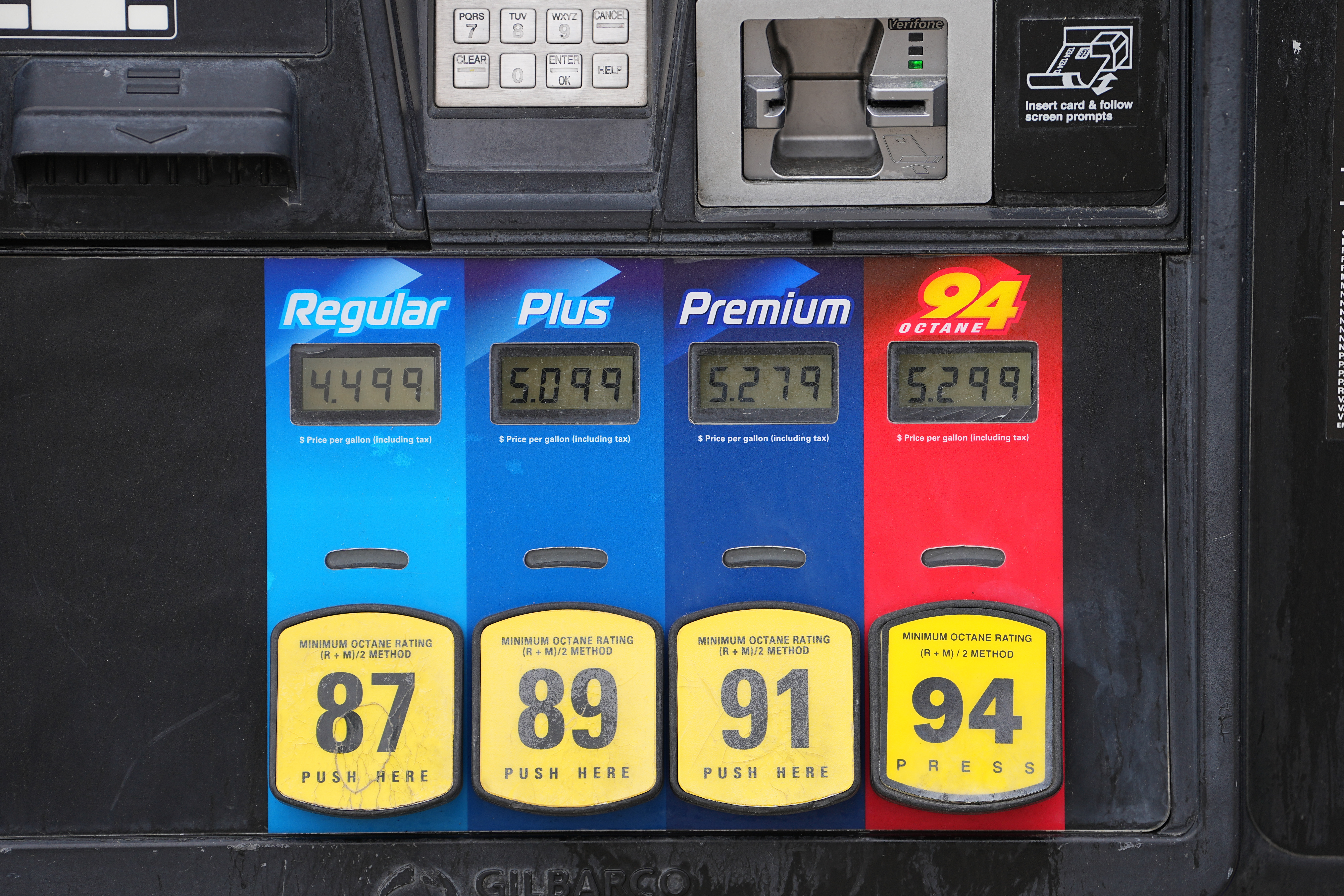 Shown are gasoline prices at a filling station in Philadelphia, Friday, March 27, 2026. (AP Photo/Matt Rourke)