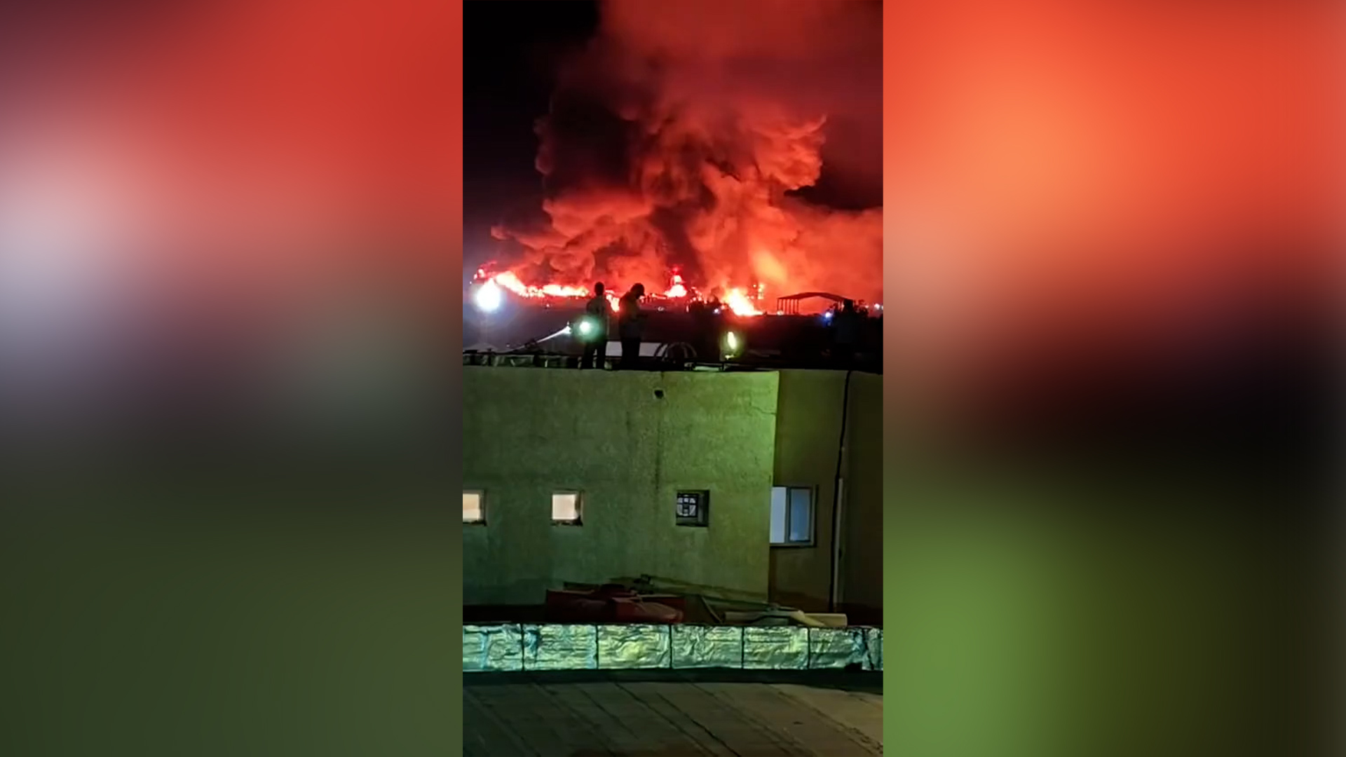 An oil complex for foreign companies in Basra, Iraq burns after a drone strike on March 6, 2026. [Screenshot via social media]