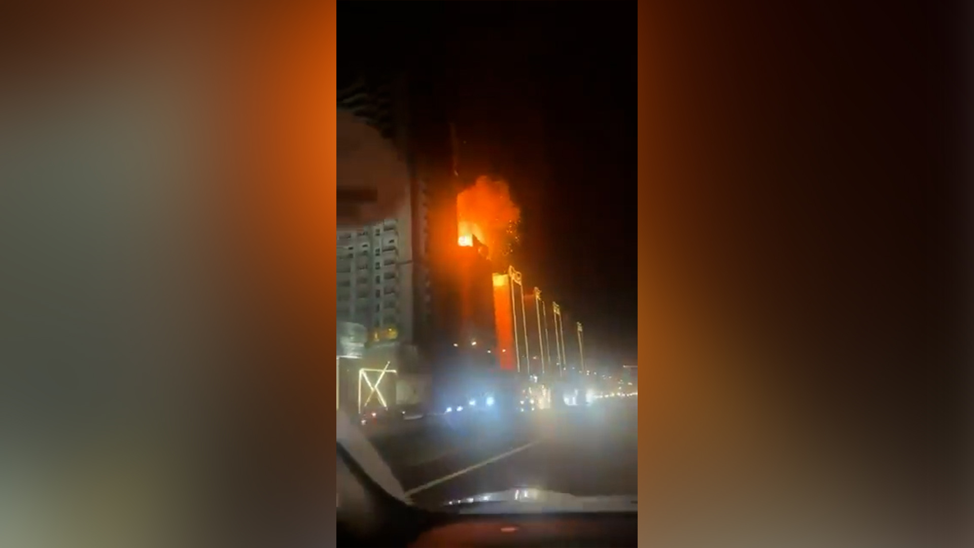 A building in flames is seen in Erbil on March 25, 2026. [Social Media]