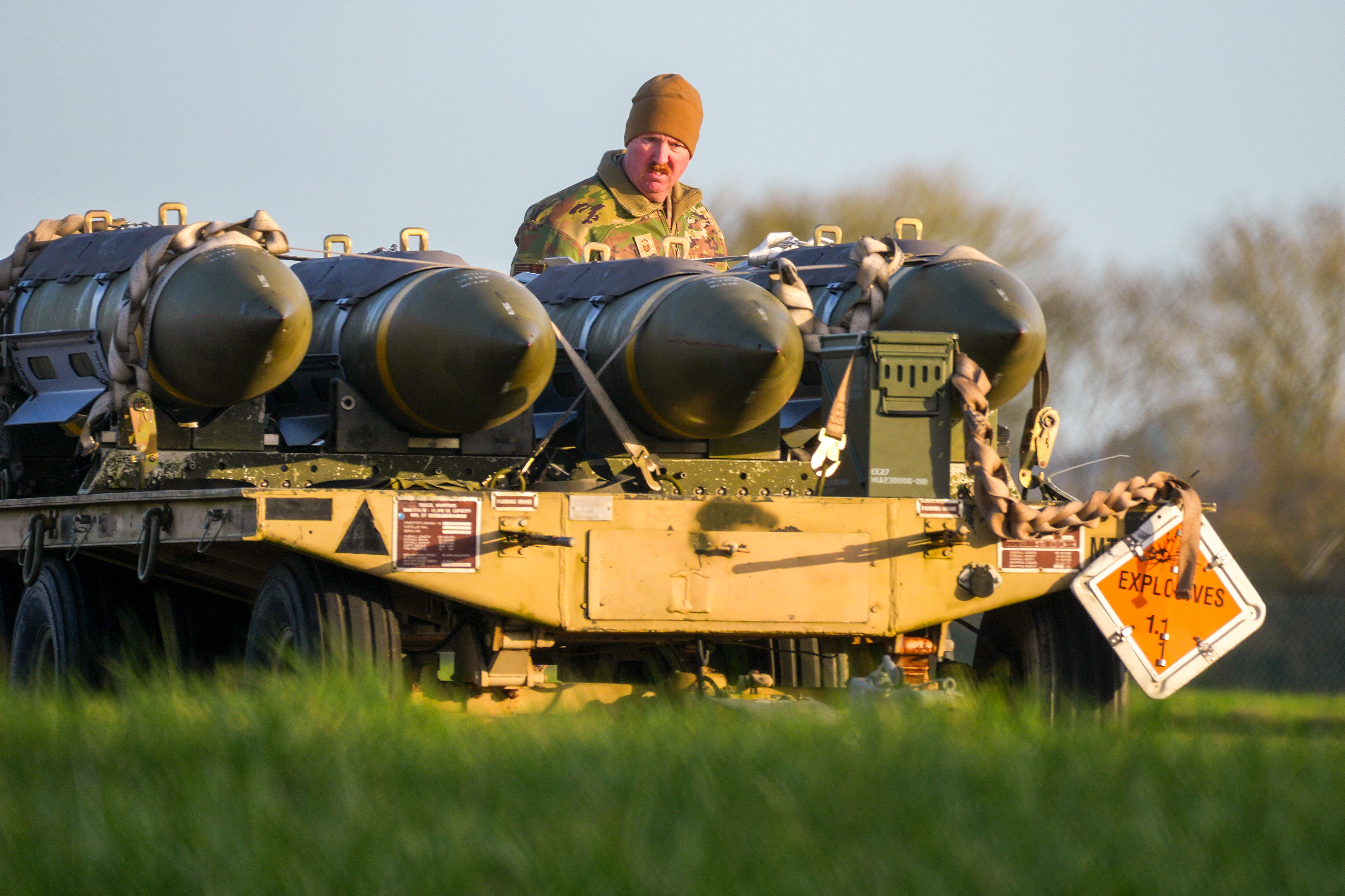 FAIRFORD, ENGLAND - MARCH 11: Ground Crew load munitions into a US Air Force B-1 bomber at RAF Fairford on March 11, 2026 in Fairford, England. Since UK Prime Minister Keir Starmer allowed the US to use British bases to launch defensive strikes against Iranian missile sites, a variety of US military aircraft including B52 bombers, and B-1 bombers, have arrived at RAF Fairford in Gloucestershire. (Photo by Christopher Furlong/Getty Images)