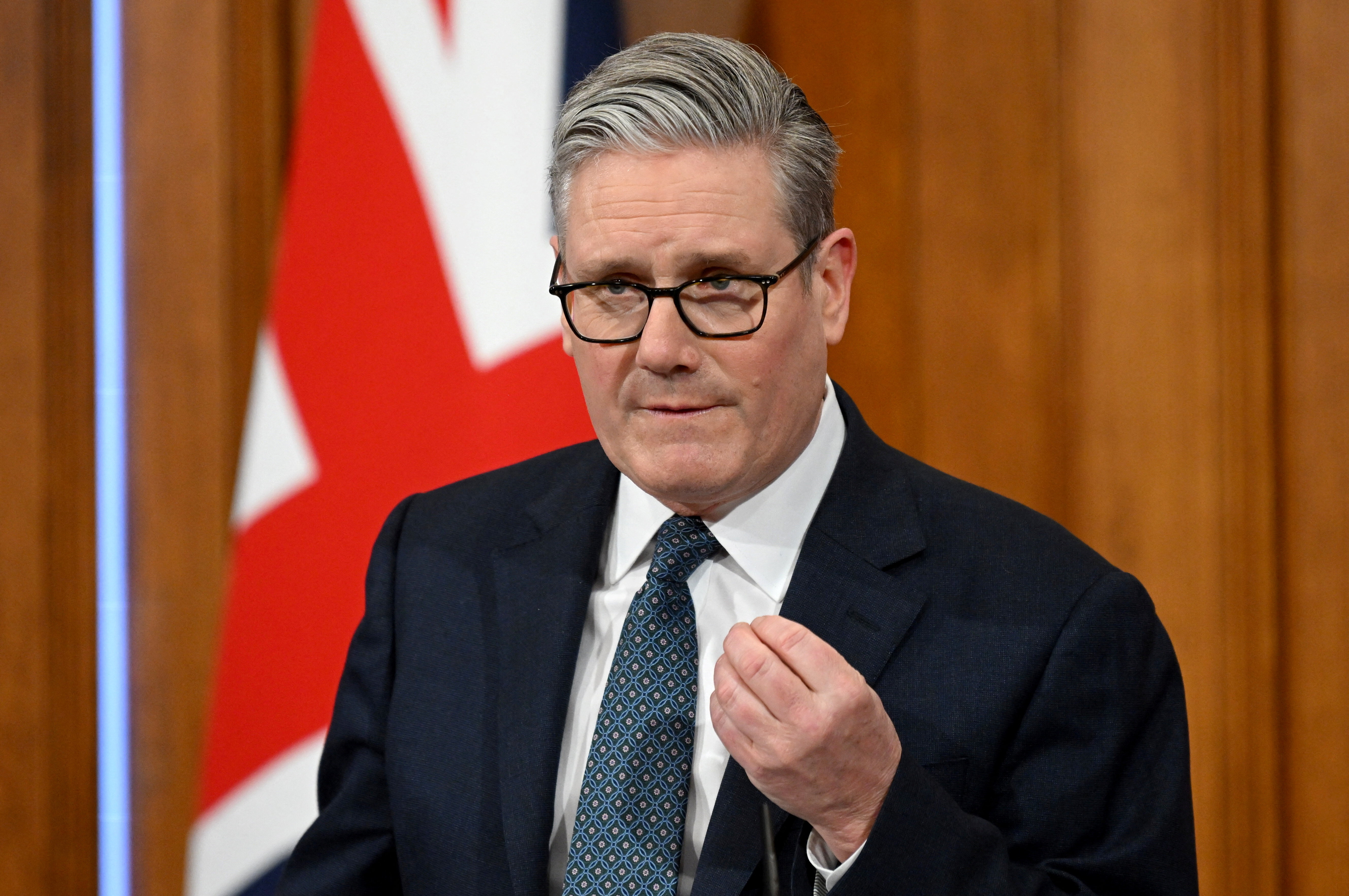 British Prime Minister Keir Starmer gives an update on the situation in the Middle East at Downing Street Briefing Room, in London, Britain, March 05, 2026. Jaimi Joy/Pool via REUTERS