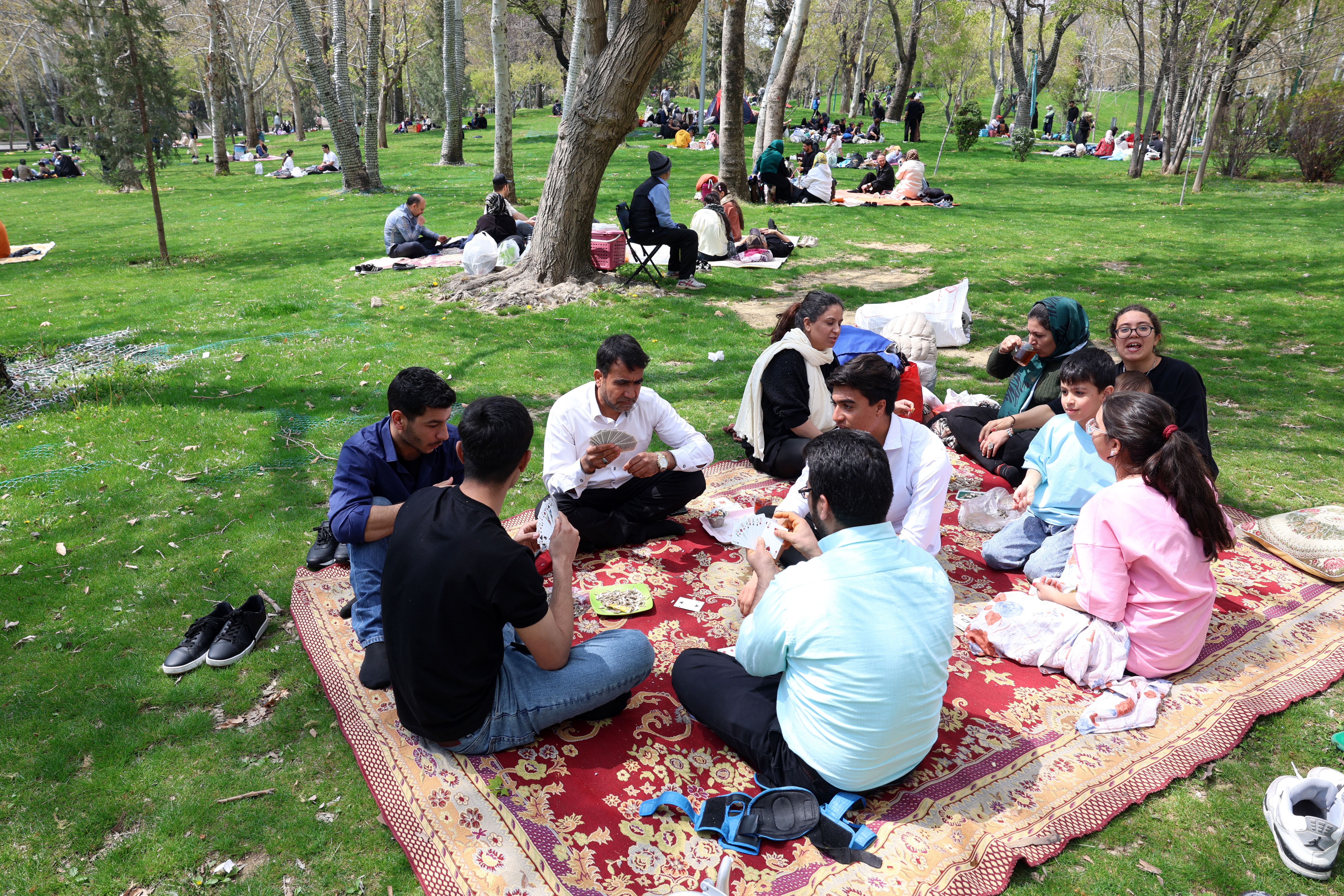 Iranians celebrate Iranian Nature's Day, called 'Sizdah be Dar,' the 13th day of Nowruz (Persian New Year) in a park in Tehran, Iran on April 2, 2026. 