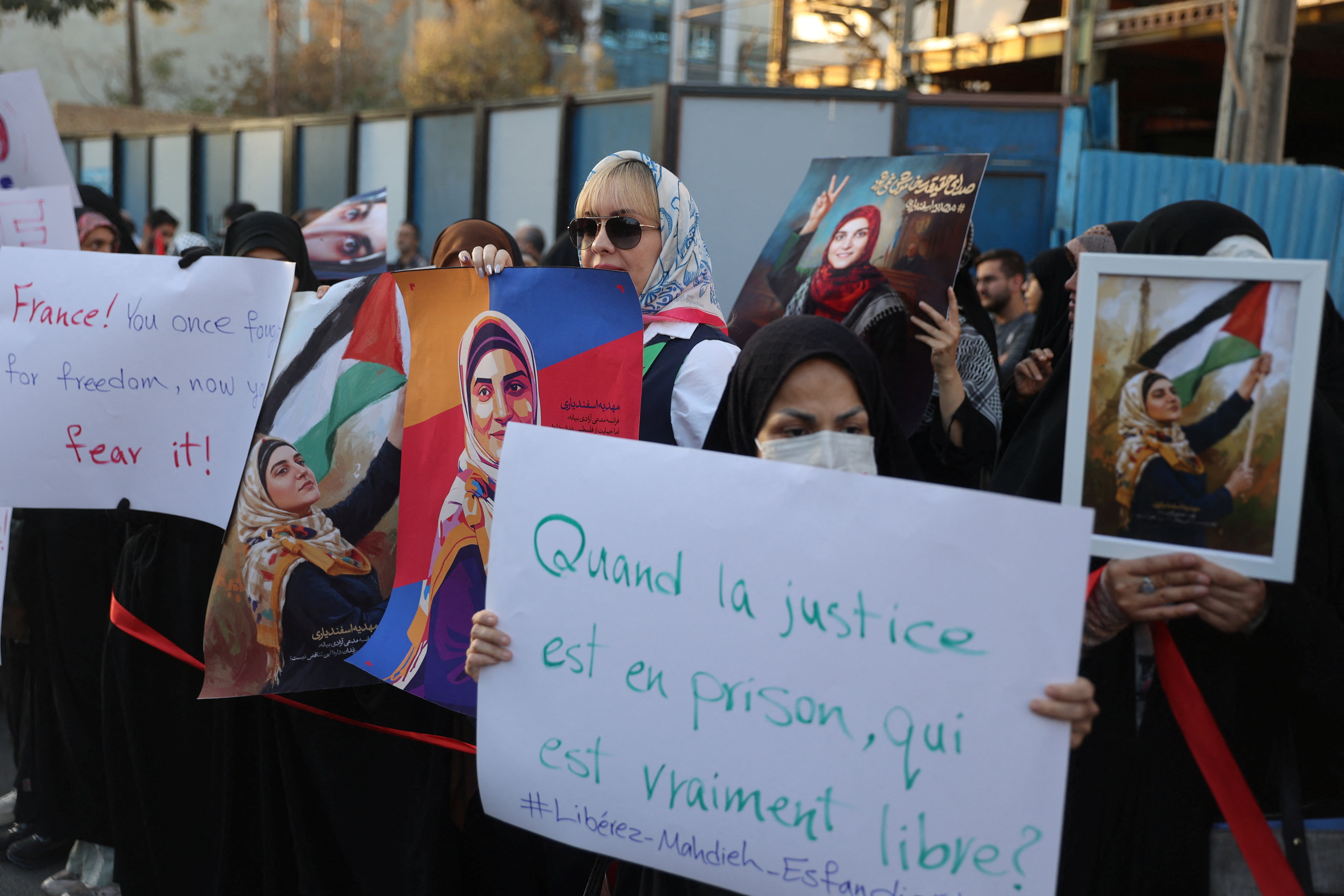 A group of students attend a gathering in support of Mahdieh Esfandiari.