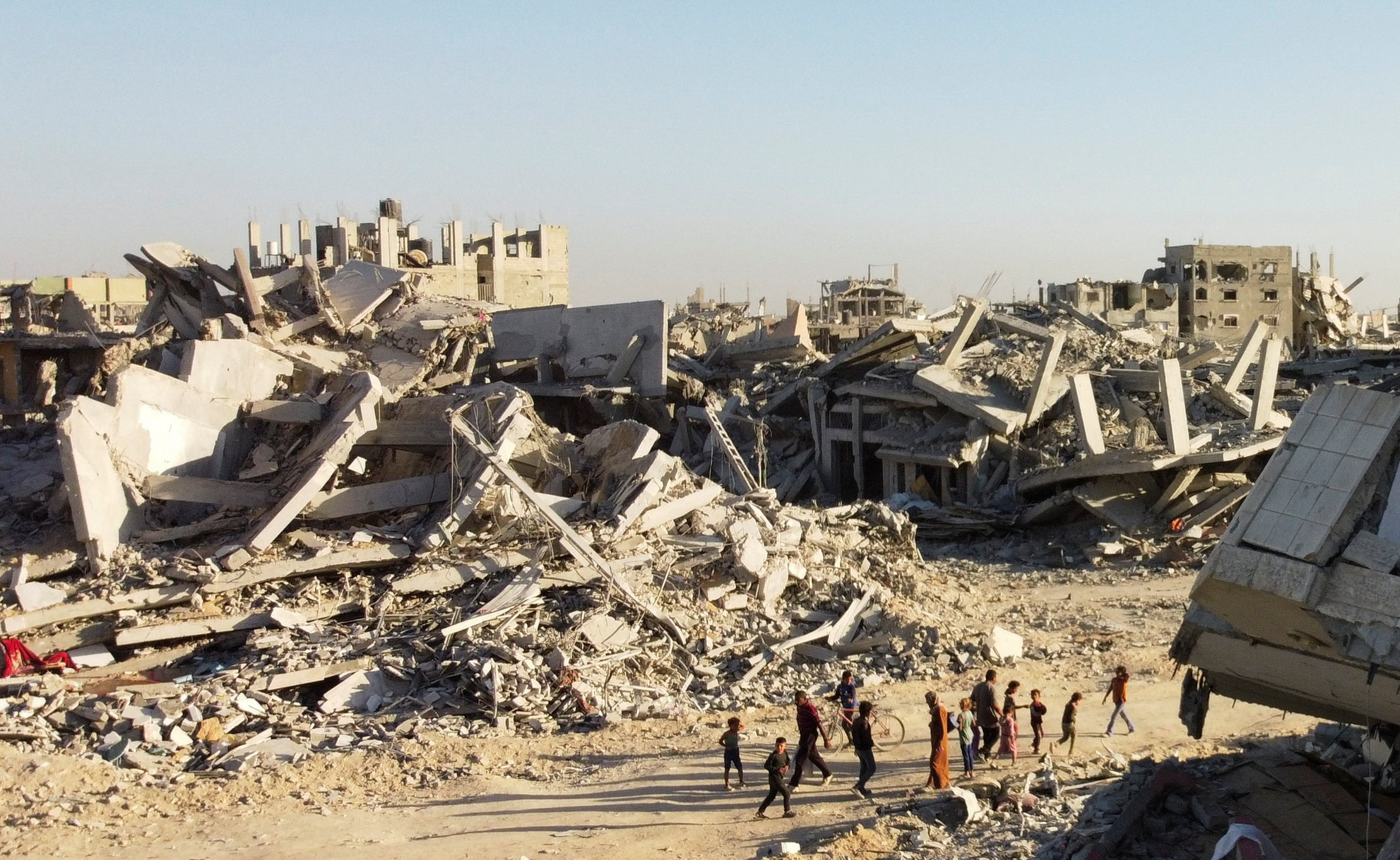 Destroyed buildings in Gaza, surrounded by rubble