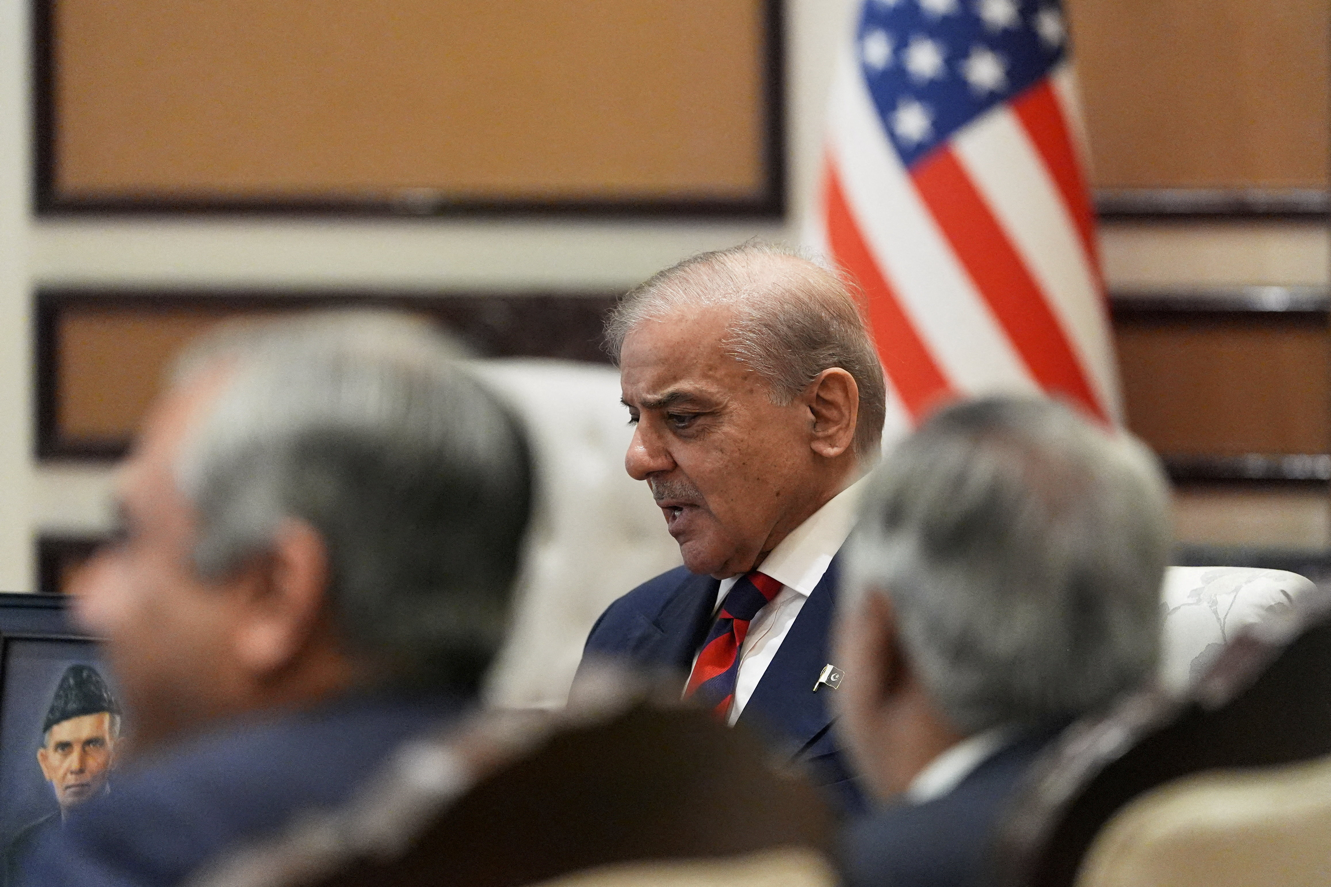 Pakistan’s Prime Minister Shehbaz Sharif, meets with U.S. Vice President JD Vance, not pictured, in Islamabad, Pakistan, April 11, 2026. Jacquelyn Martin Pool/Pool via REUTERS