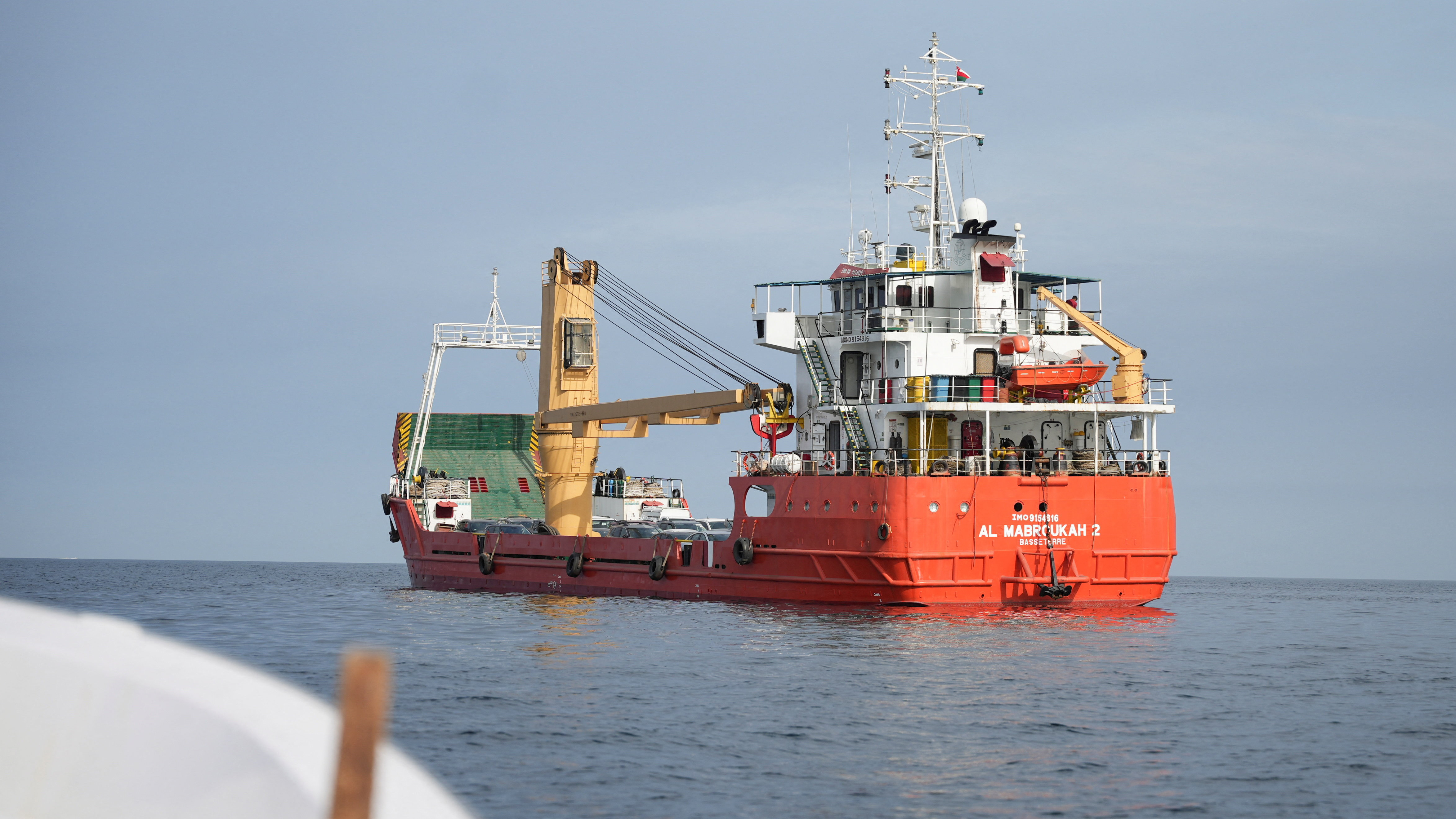 A vessel at the Strait of Hormuz, off the coast of Oman’s Musandam province, April 12, 2026. REUTERS