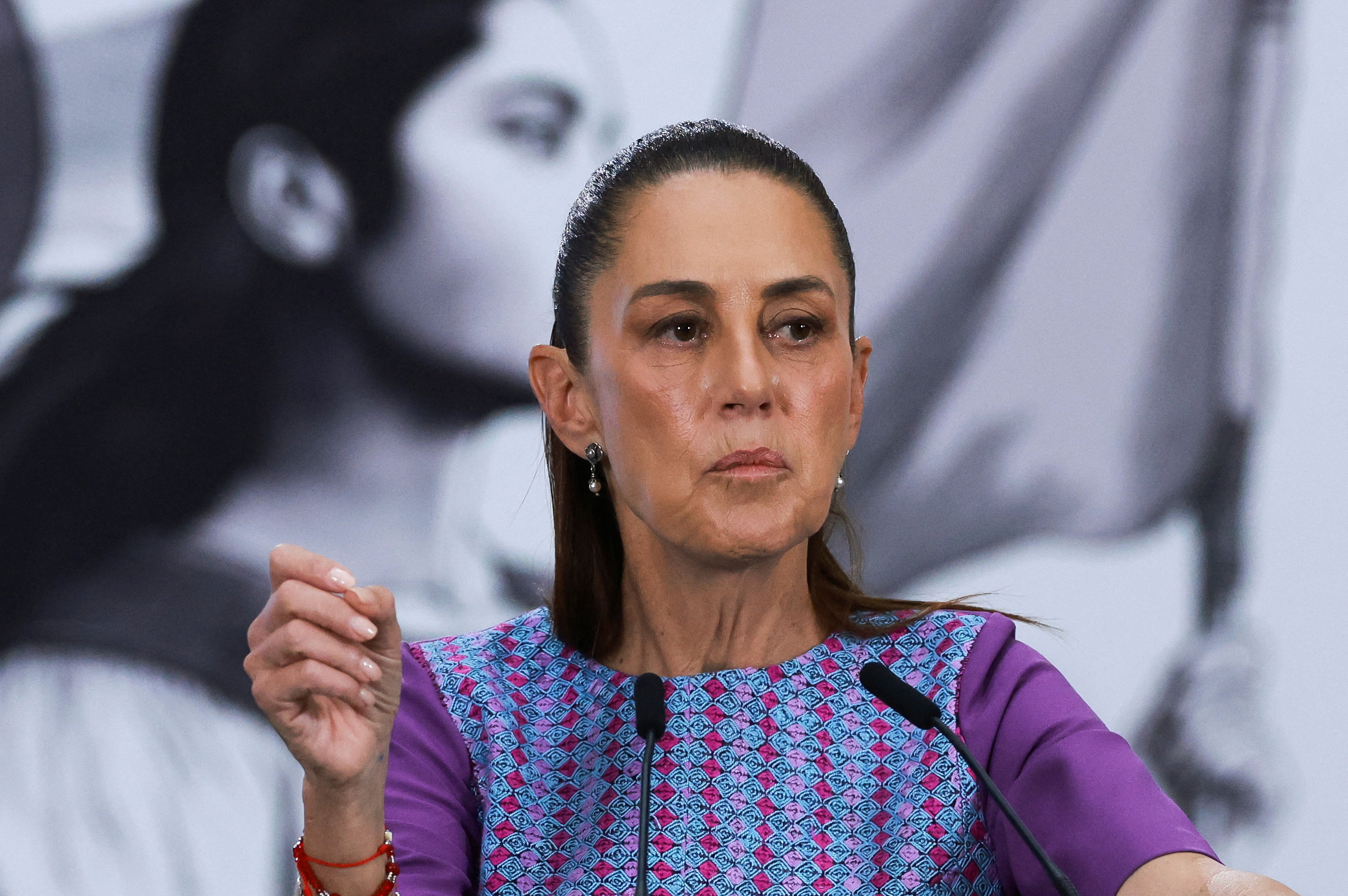 Mexico's President Claudia Sheinbaum attends a daily press conference, after the U.S. Justice Department said it had charged the governor of Mexico's Sinaloa state, Ruben Rocha, and other officials for their alleged involvement with the Sinaloa Cartel at the National Palace, in Mexico City, Mexico April 30, 2026 [Henry Romero/Reuters]