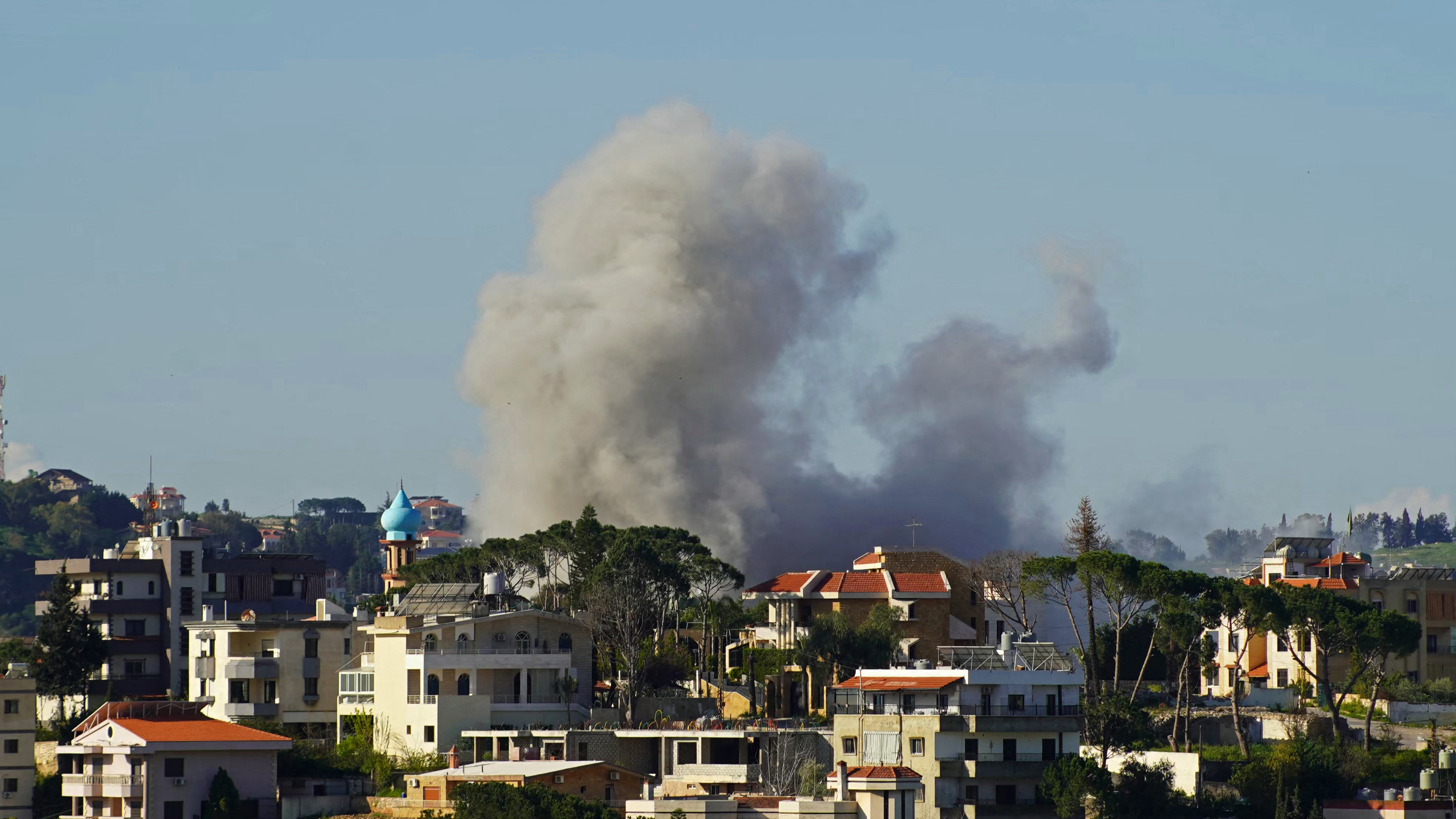 Smoke rises from the site of an Israeli airstrike that targeted an area in the southern Lebanese city of Nabatieh on April 11, 2026.