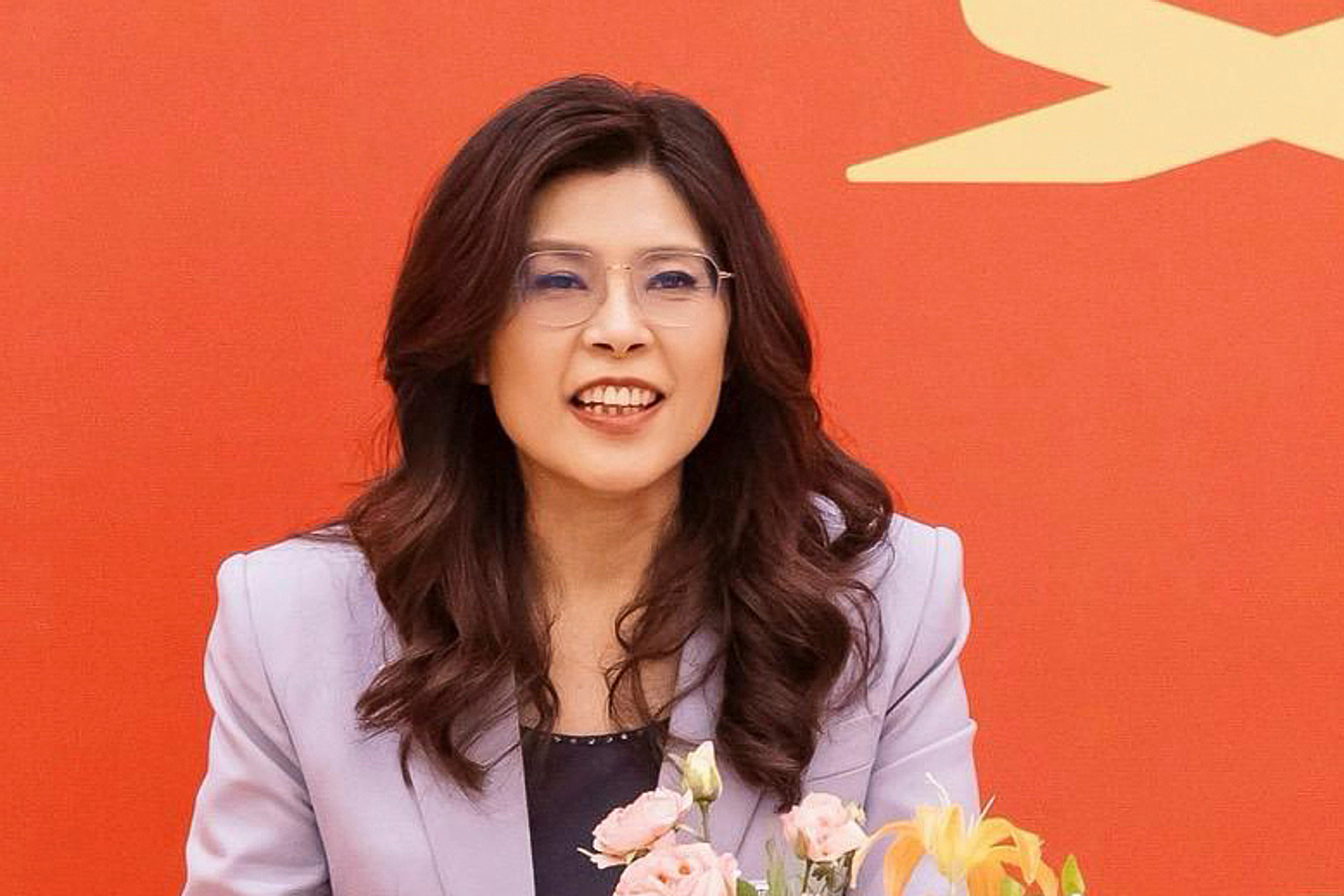 Taiwan's Kuomintang (KMT) leader Cheng Li-wun speaks at a dinner gala with China's Director of Taiwan Affairs Office Song Tao in Shanghai, China