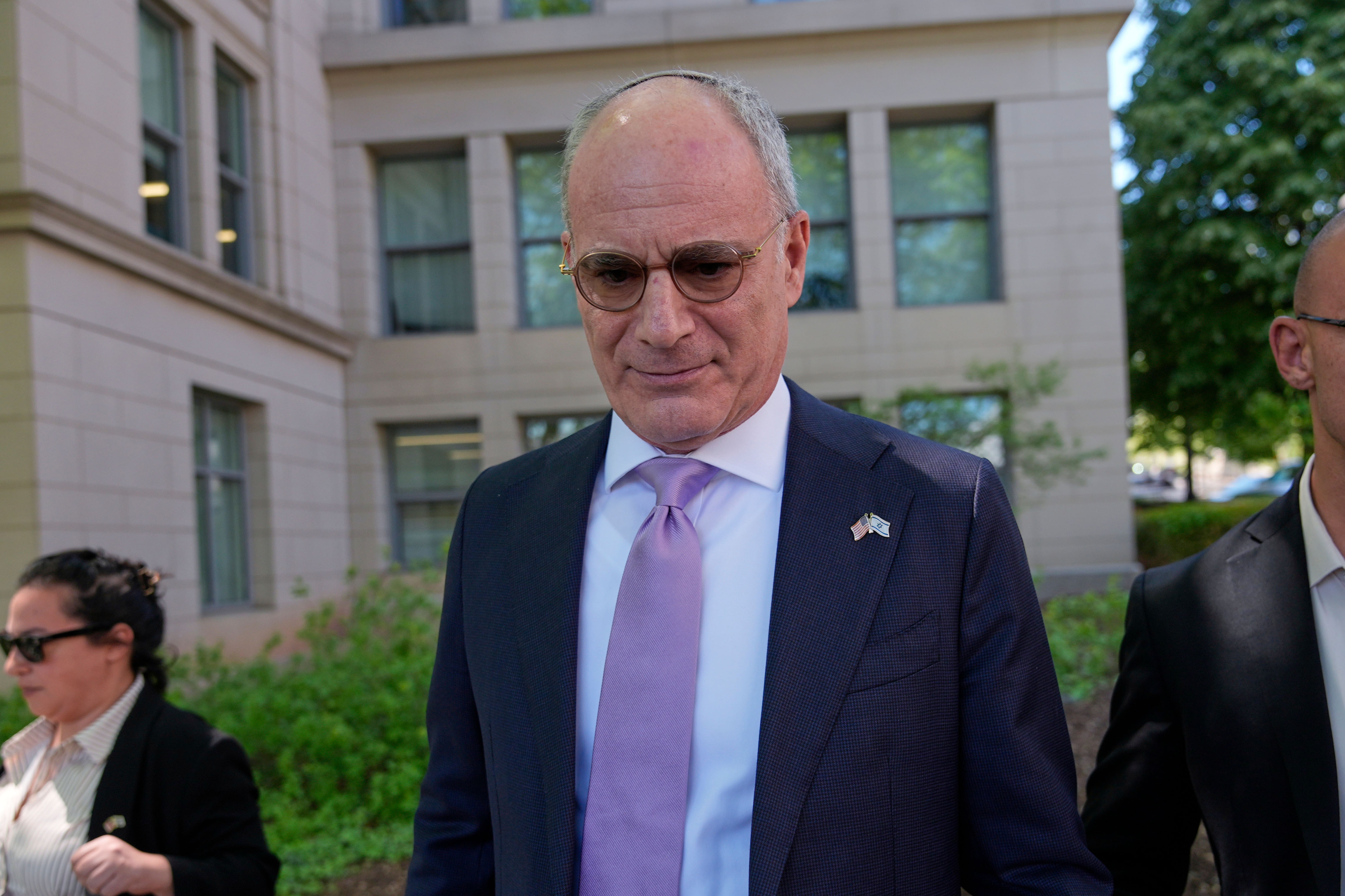 Israeli Ambassador to the U.S. Yechiel Leiter walks outside of the State Department in Washington, Tuesday, April 14, 2026. [Pablo Martinez Monsivais/AP Photo]