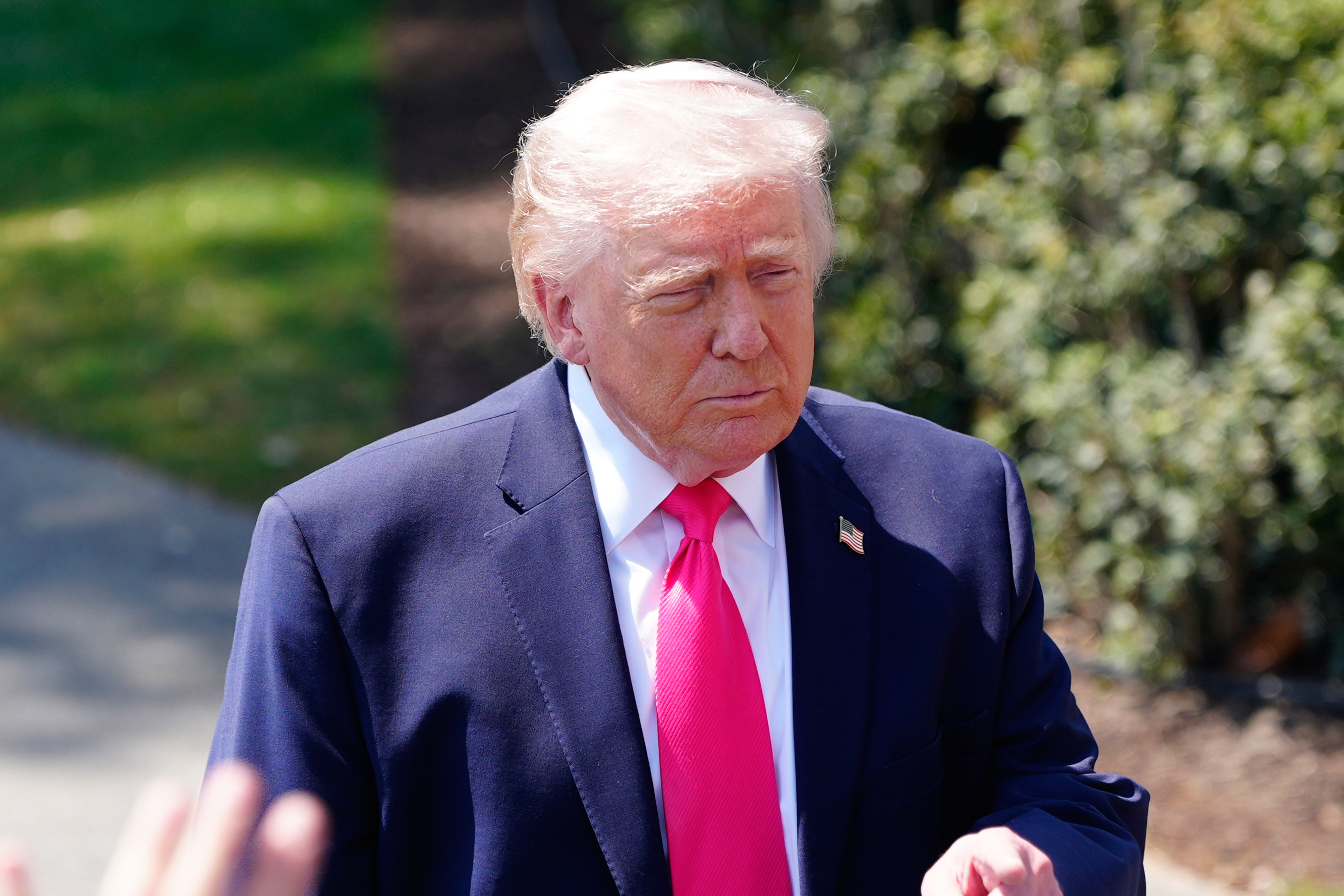 President Donald Trump speaks with reporters before departing on Marine One from the South Lawn of the White House, Thursday, April 16, 2026, in Washington. [Jen Golbeck/AP Photo]