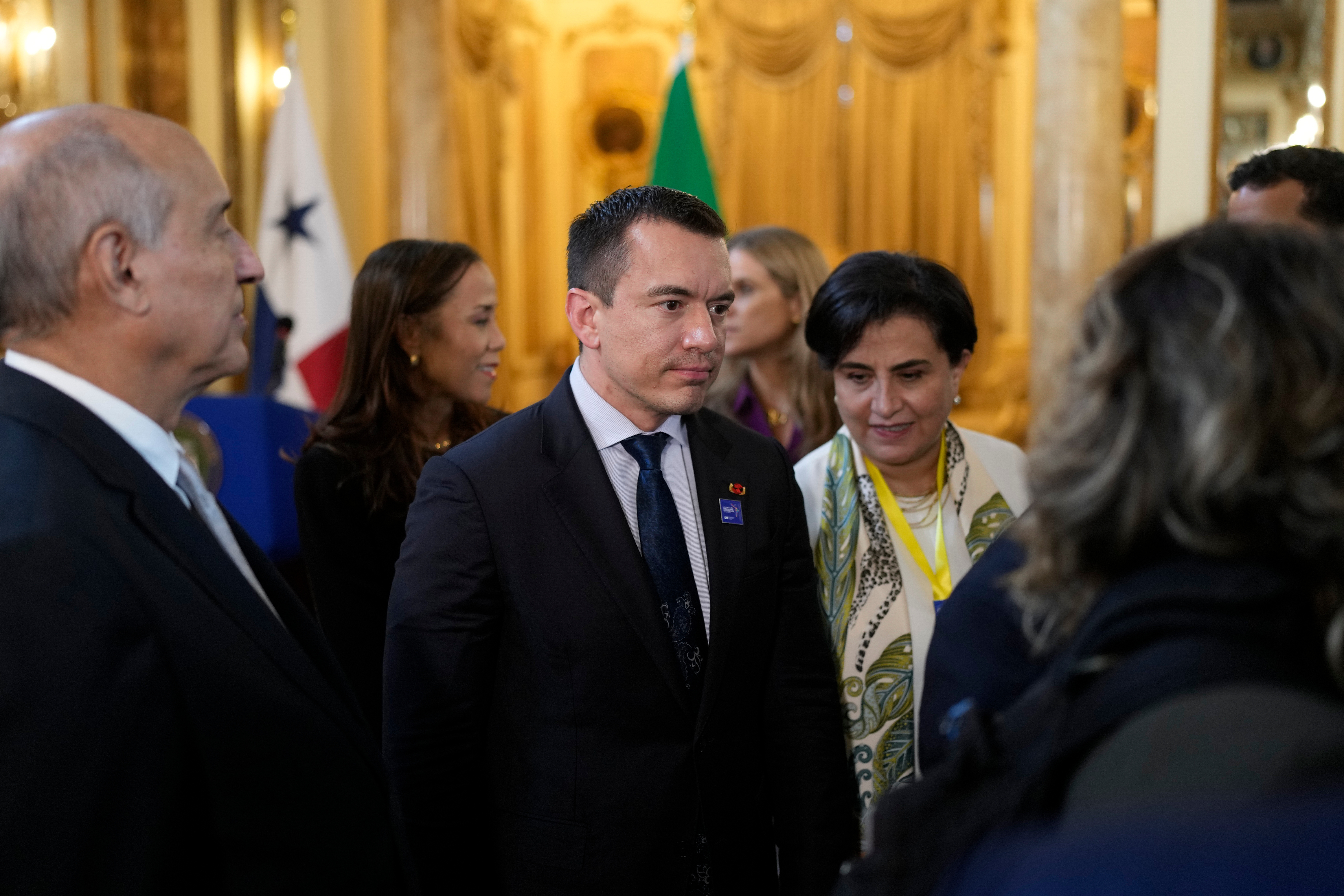 Ecuadorian President Daniel Noboa leaves a ceremony at the presidential palace in Panama City, Wednesday, Jan. 28, 2026. (AP Photo/Matias Delacroix)