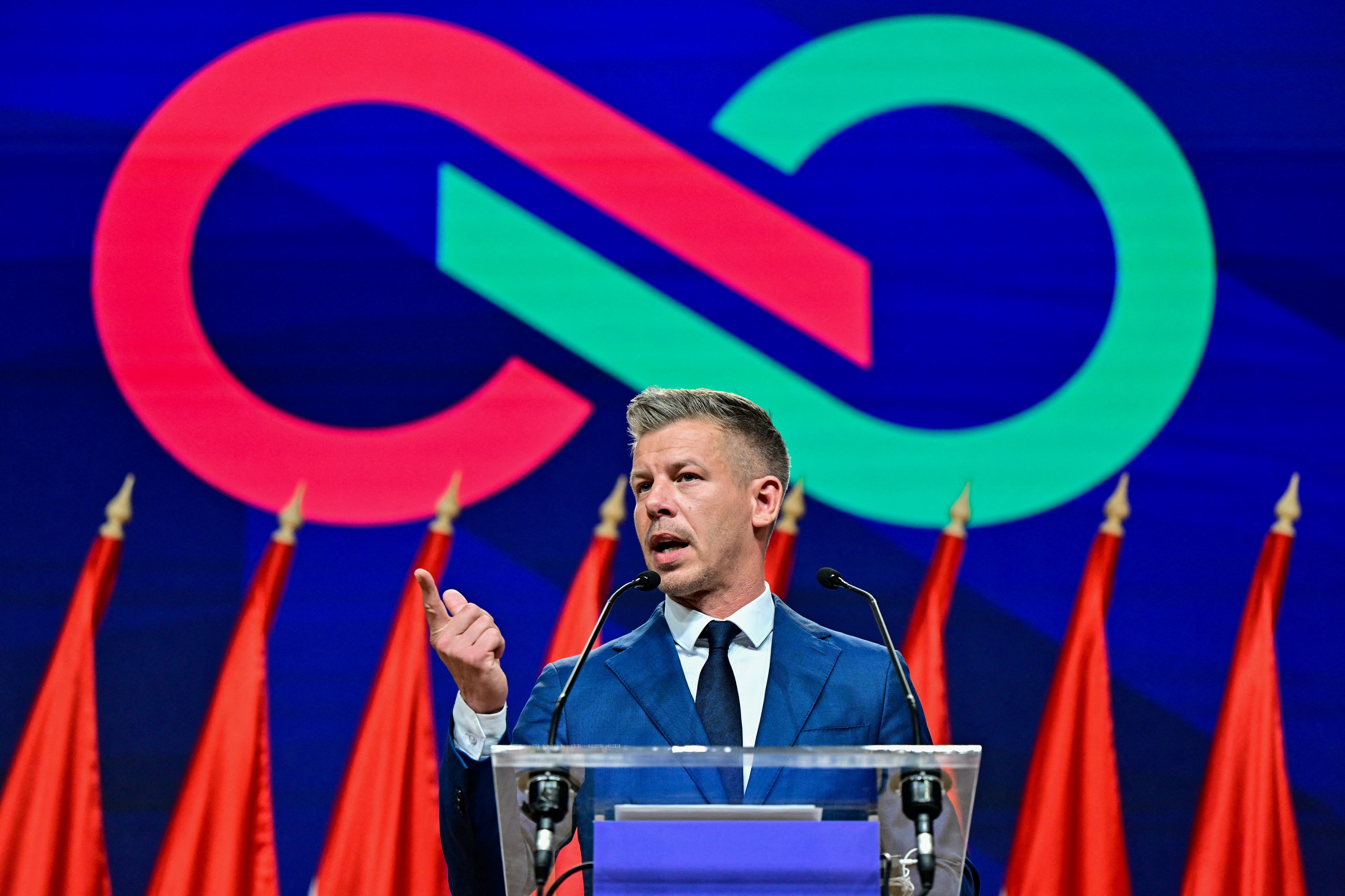 Peter Magyar, leader of the opposition Tisza Party, speaks during a press conference a day after the parliamentary election, in which Hungarian Prime Minister Viktor Orban conceded defeat, Budapest, Hungary, April 13, 2026. REUTERS/Marton Monus