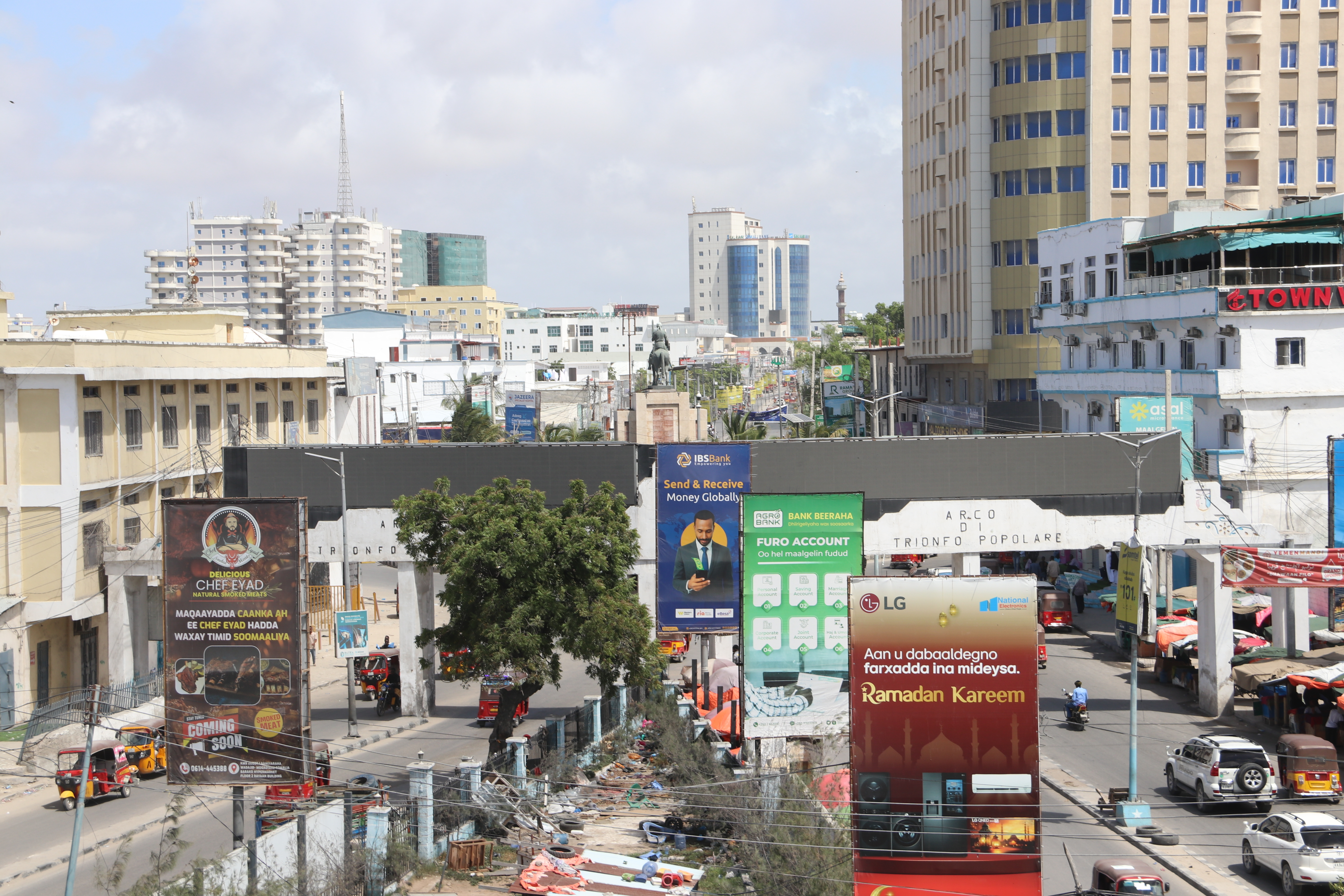 View of a busy commercial district.