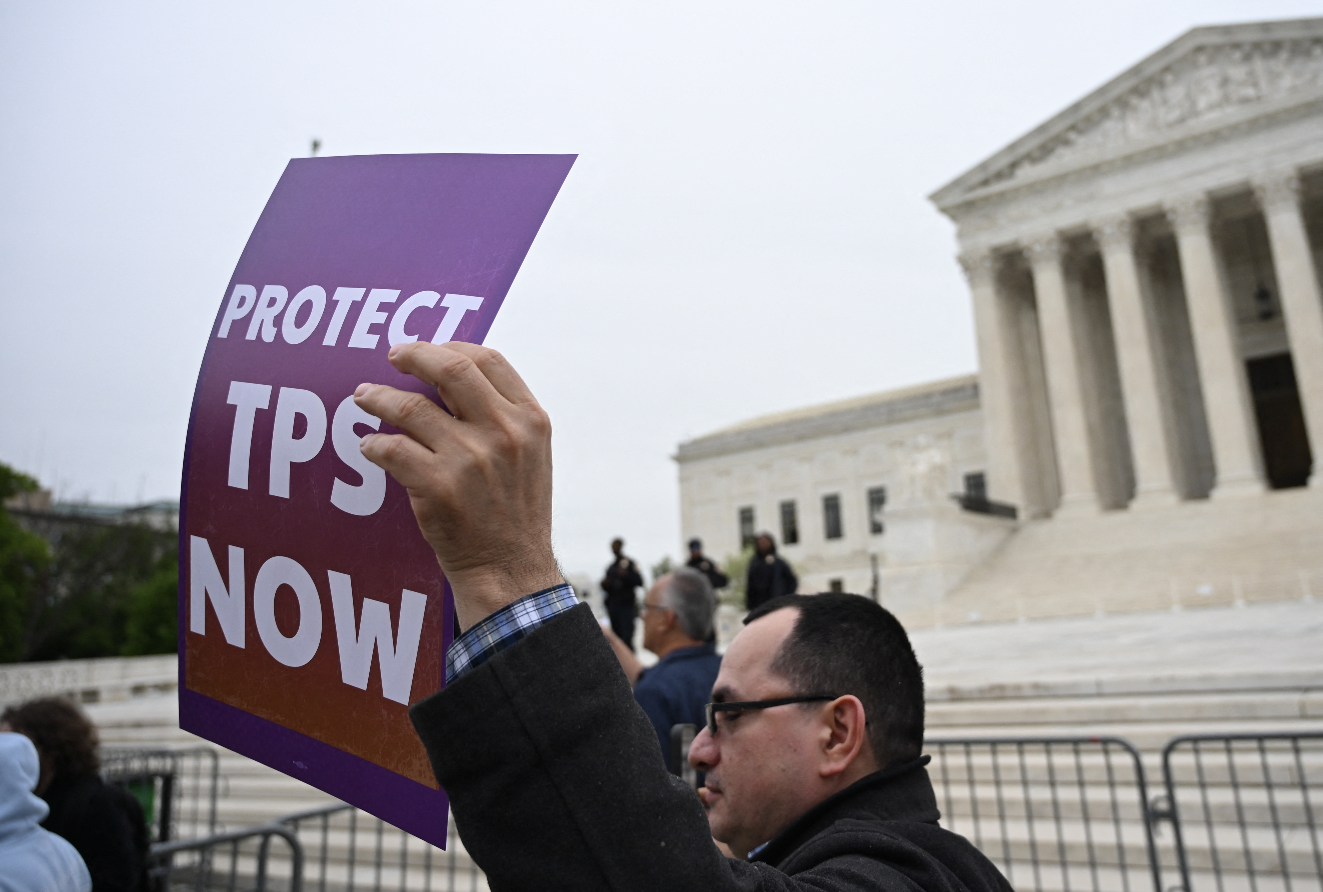 Members of the National TPS Alliance rally at the US Supreme Court in Washington, DC, on April 29, 2026.