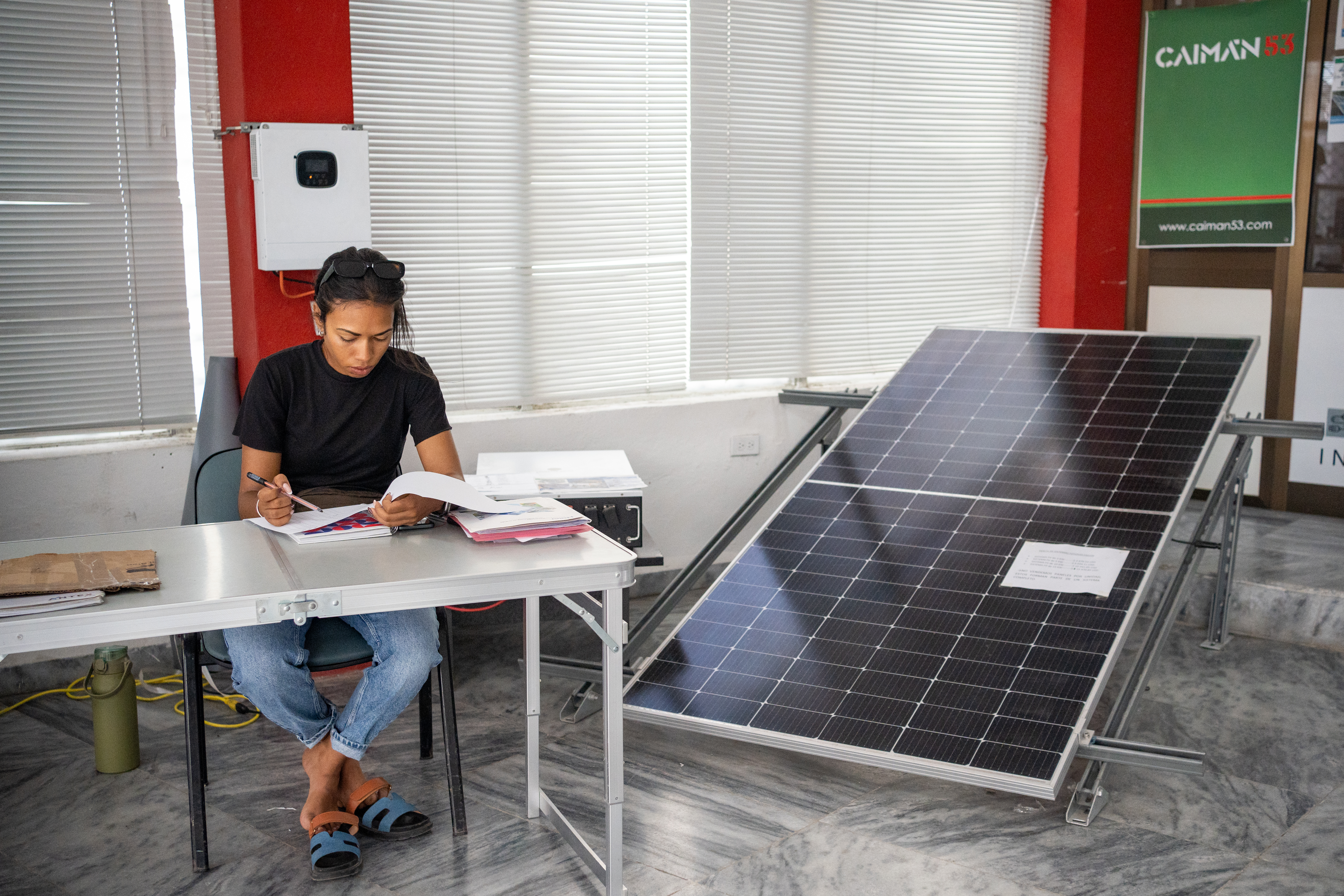 A solar panel on display at a Copextel store in Centro Habana amid rising demand for photovoltaic systems in Cuba. [Al Jazeera]