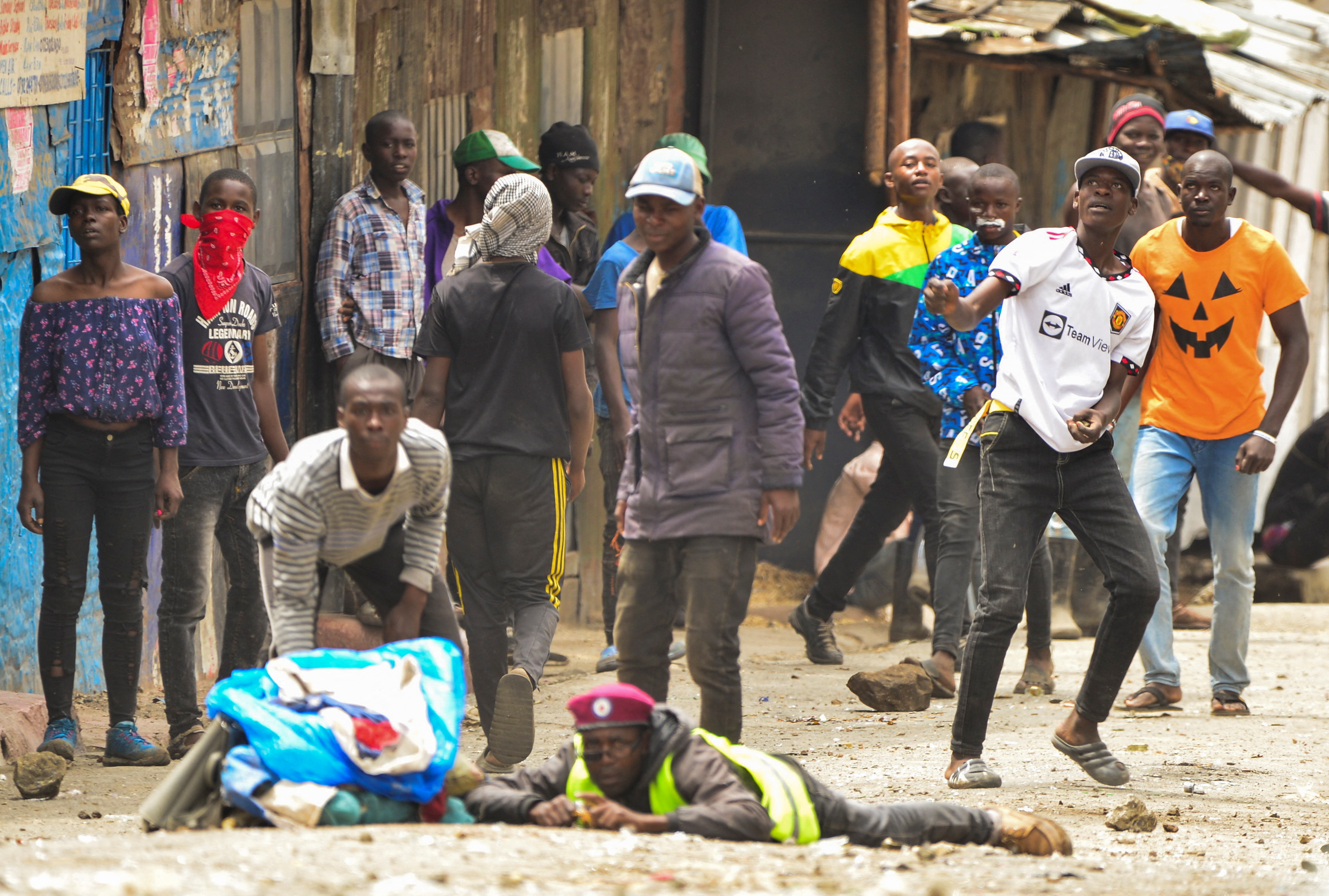Supporters of Kenya’s opposition leader Raila Odinga of the Azimio La Umoja (Declaration of Unity) One Kenya Alliance, gather as they participate in protests over the cost of living and Kenyan President William Ruto’s government, in the Mathare settlement of Nairobi, Kenya, on May 2, 2023