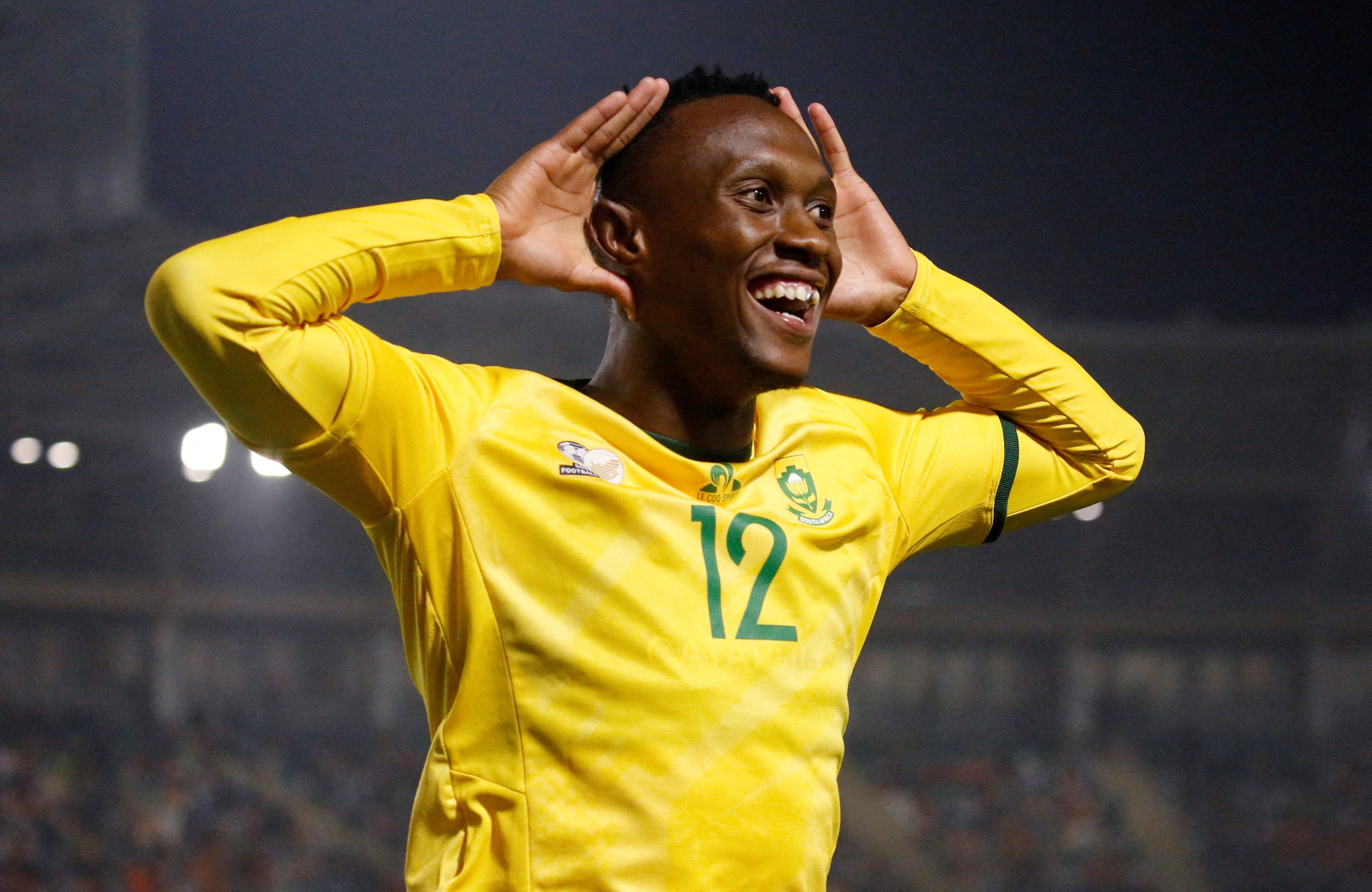 South Africa's Thapelo Maseko celebrates scoring their fourth goal