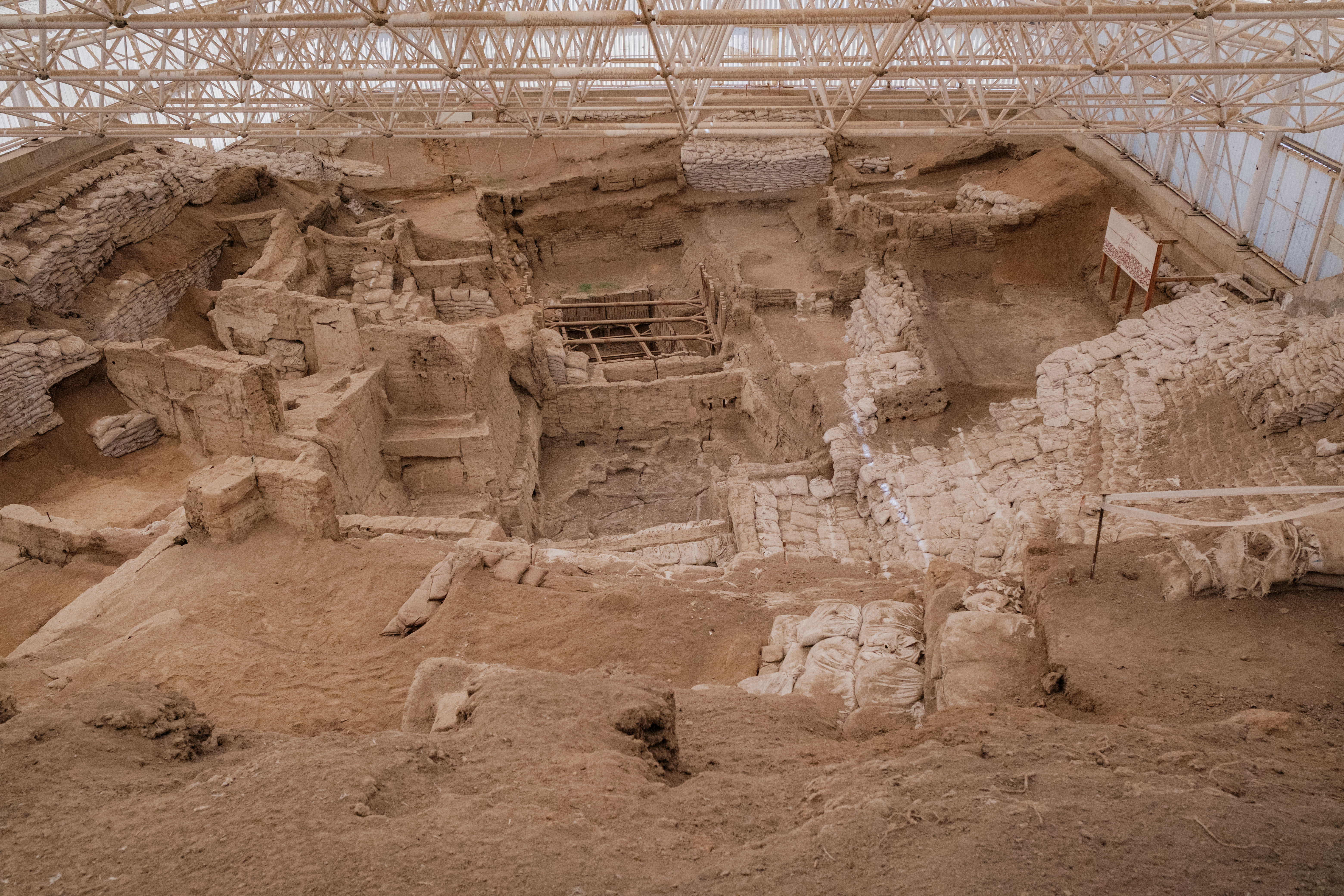 The 9,000-year-old Neolithic settlement of Çatalhöyük, located in n Turkiye's Konya Plain, is seen.