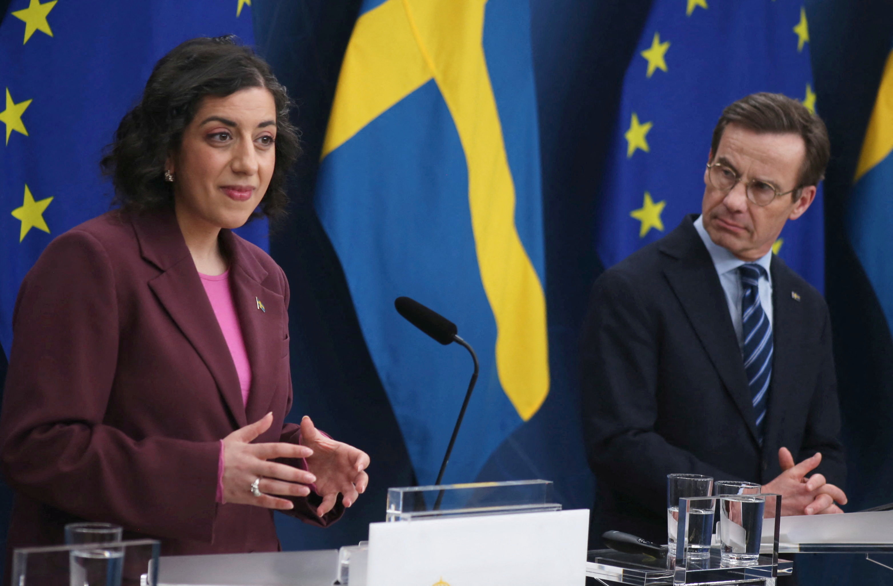 Sweden’s Minister for Education and Integration, Simona Mohamsson and Prime Minister Ulf Kristersson
