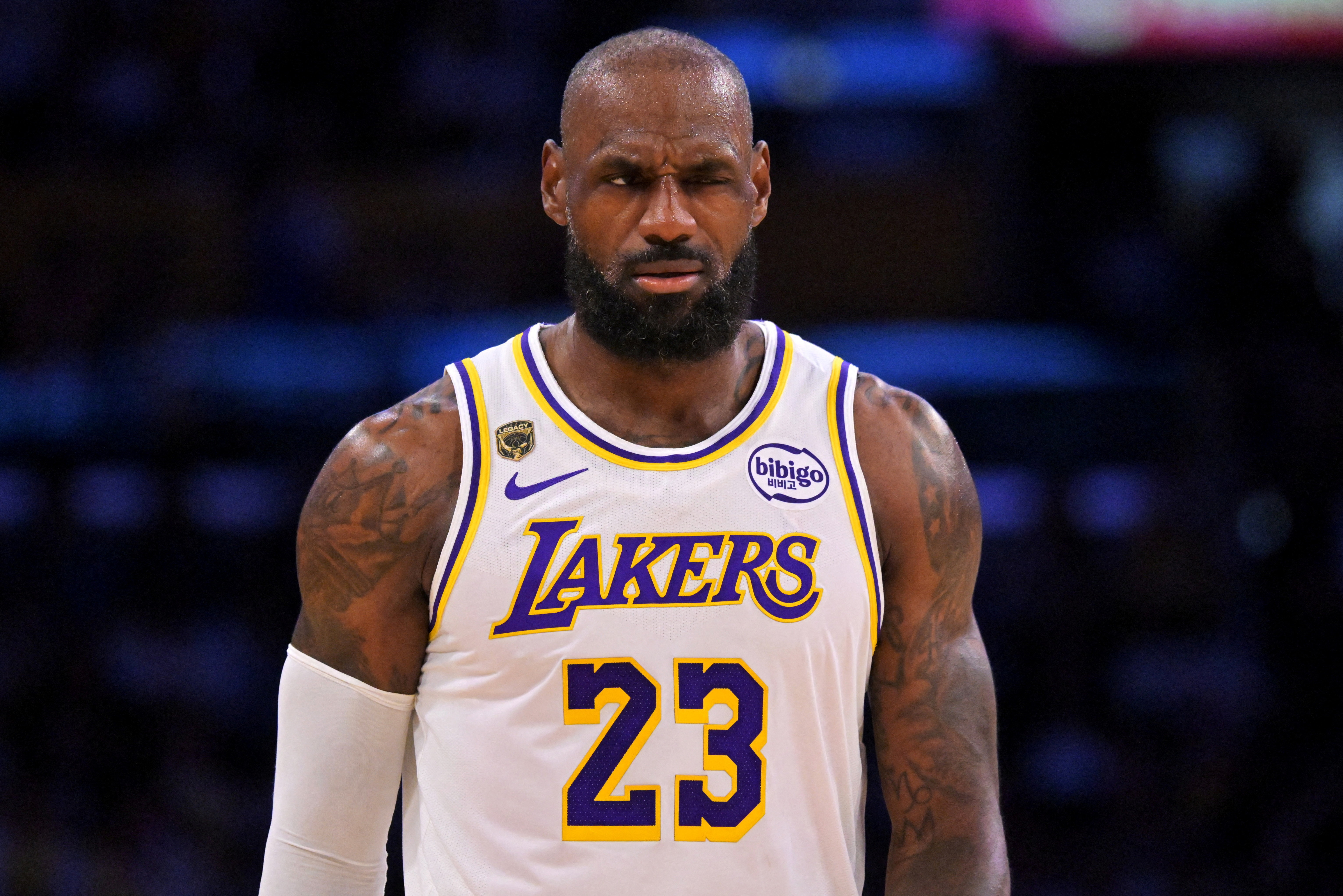 LeBron James reacts.
