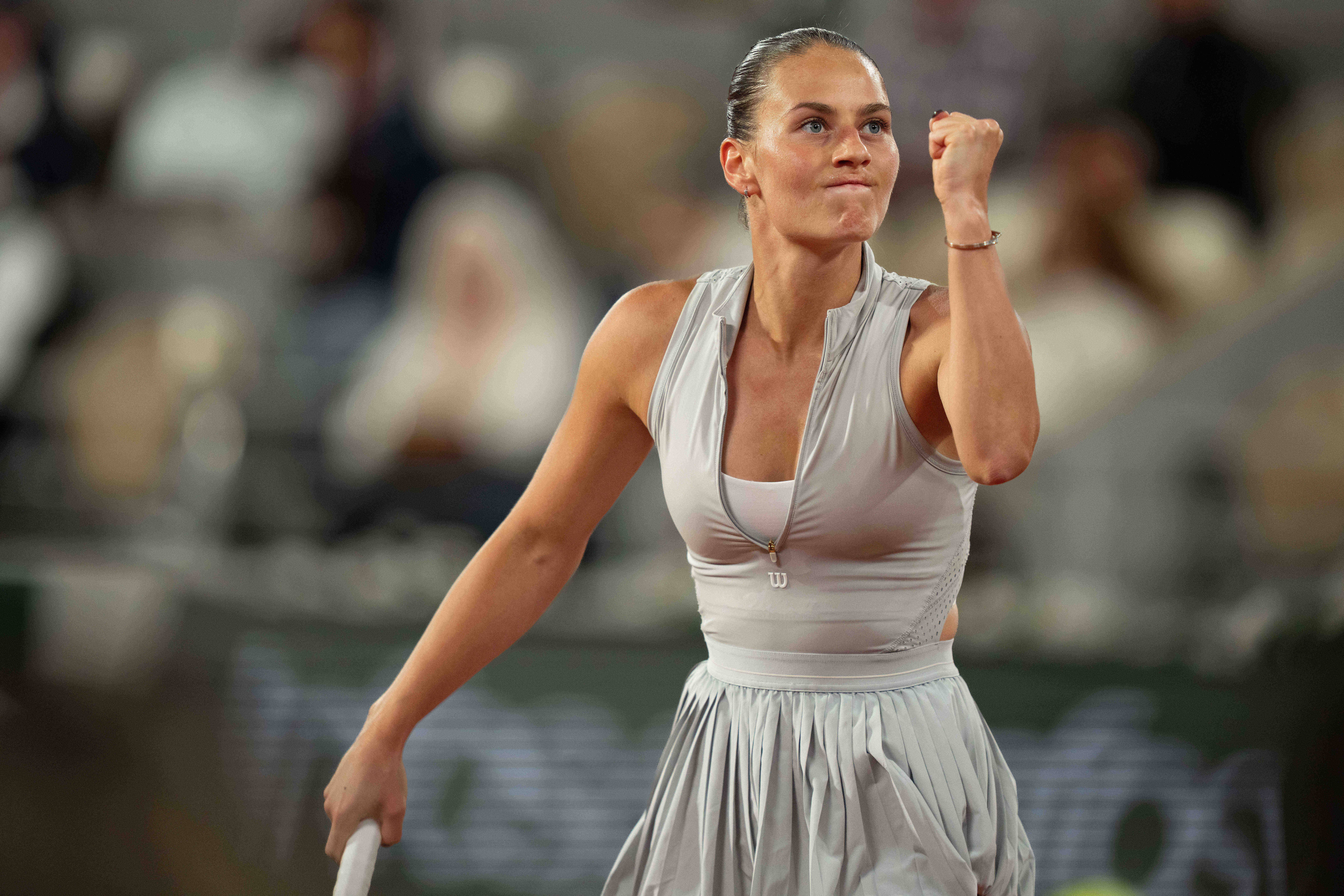 Marta Kostyuk of Ukraine reacts during her match against Elina Svitolina of Ukraine