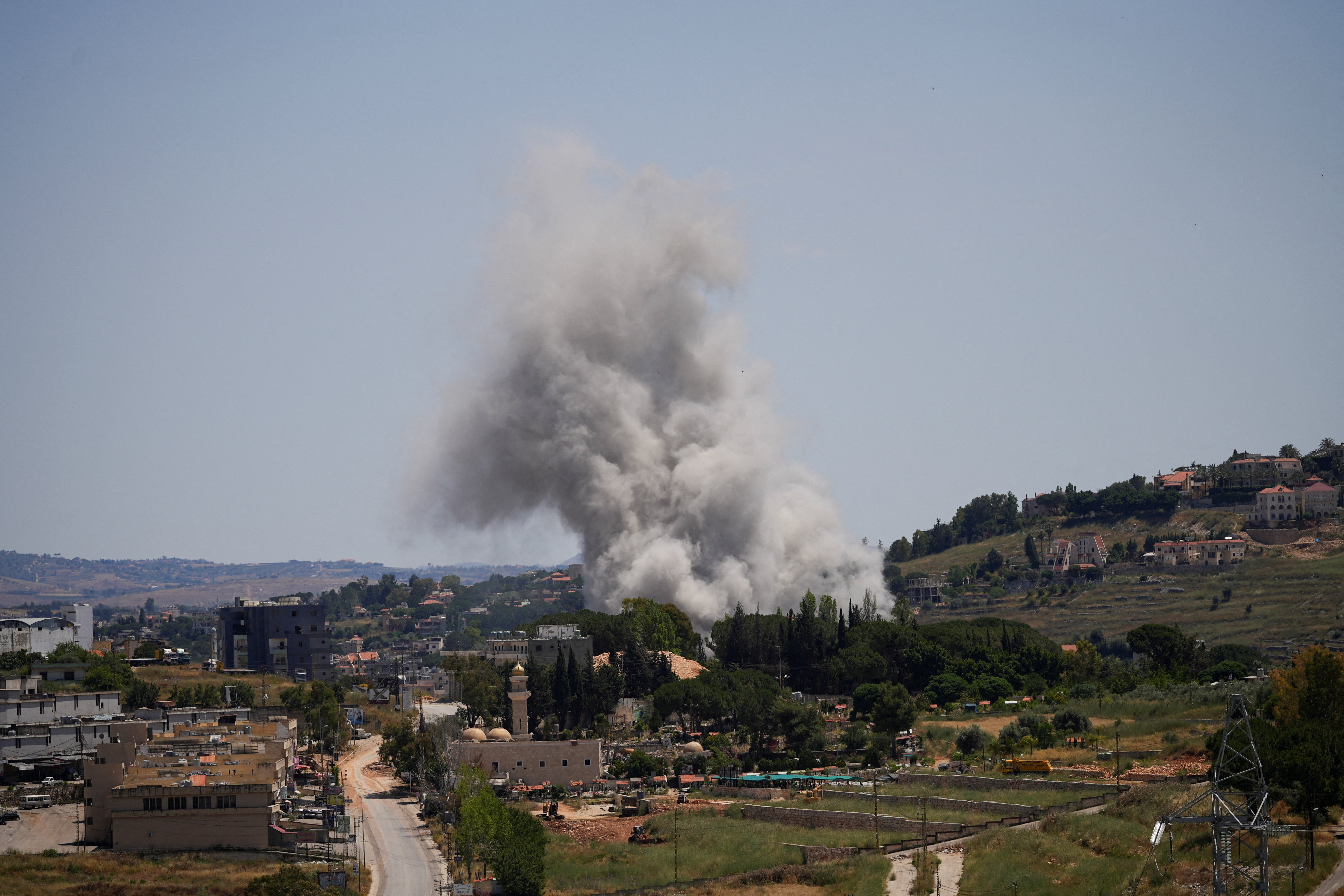Smoke billows from southern Lebanon following an Israeli strike, as seen from Nabatieh, Lebanon, June 6, 2026.