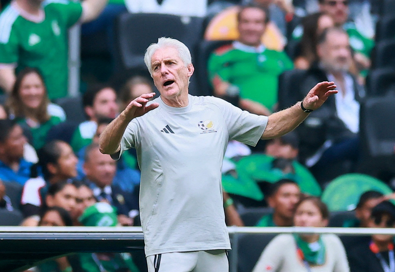 Soccer Football - FIFA World Cup 2026 - Group A - Mexico v South Africa - Estadio Azteca, Mexico City, Mexico - June 11, 2026 South Africa coach Hugo Broos reacts REUTERS/Eloisa Sanchez