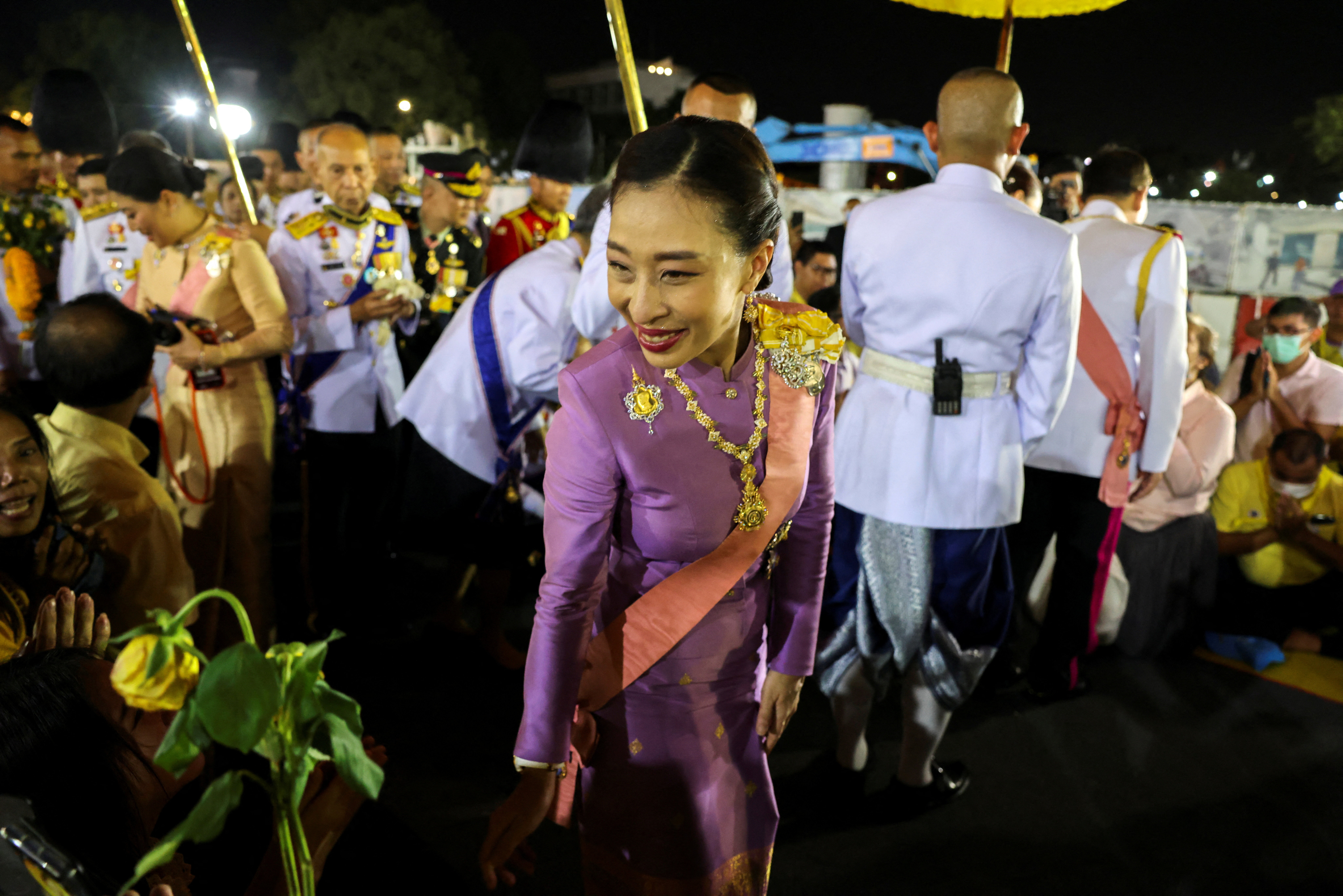 Thailand’s Princess Bajrakitiyabha greets supporters at the Grand Palace in Bangkok, Thailand, on October 23, 2020